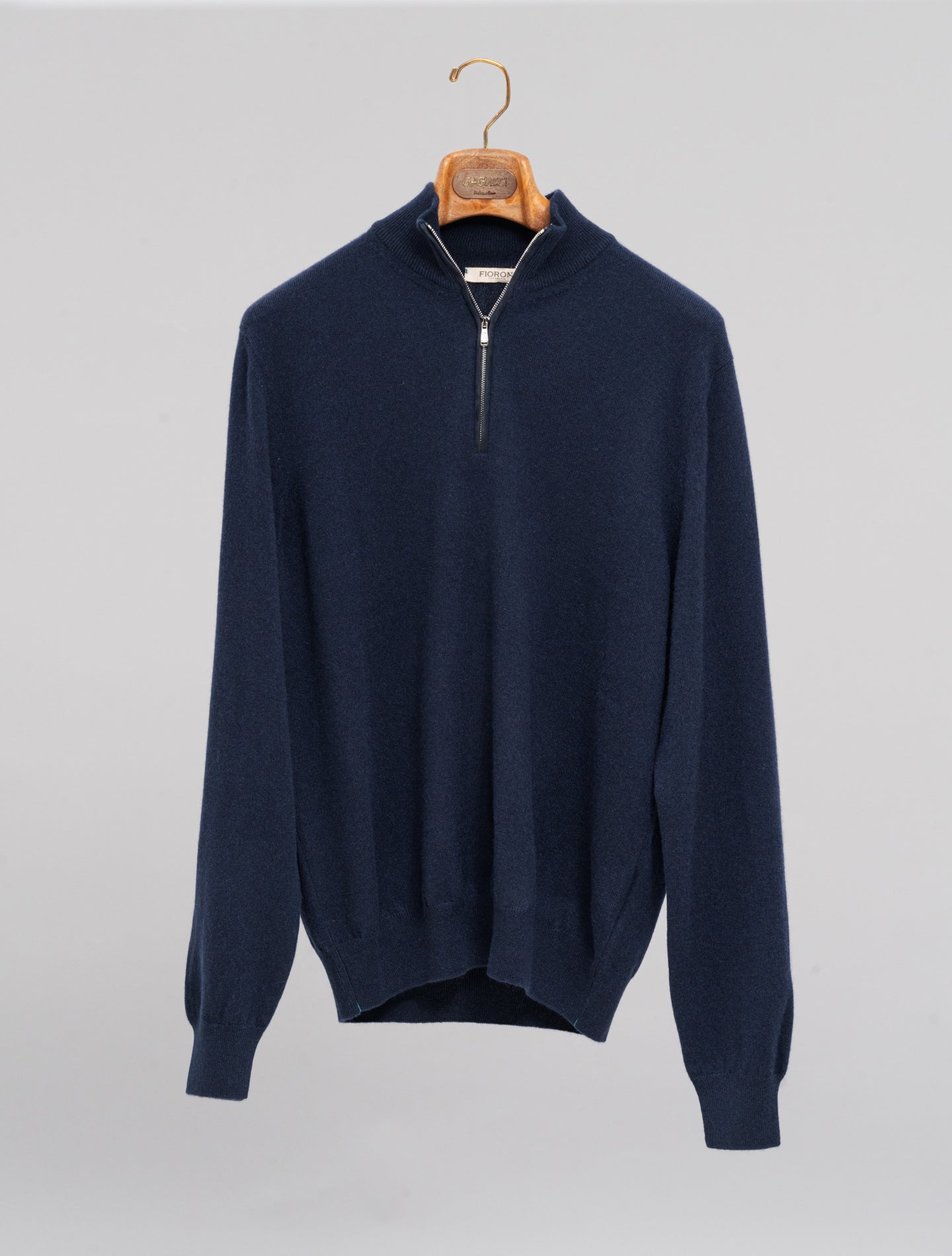 Cashmere 1/4 Zip Knitted Sweater Navy Fioroni Knitwear 48