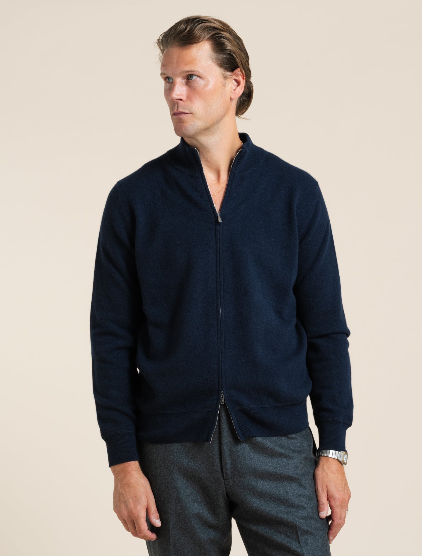 Cashmere Full Zip Bomber Navy Fioroni Knitwear 48