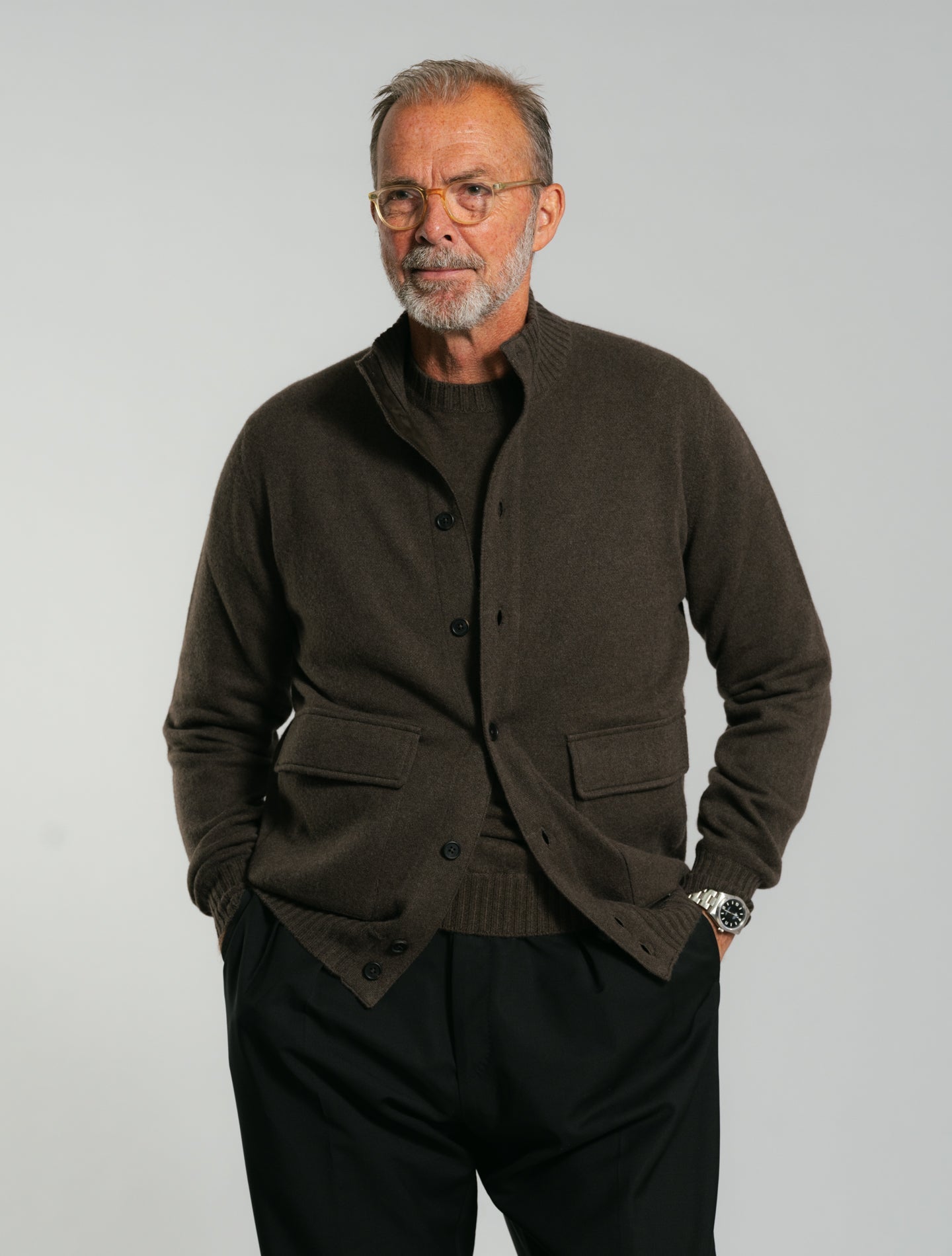 Cashmere Knitted Bomber Dark Brown Fioroni Knitwear 48