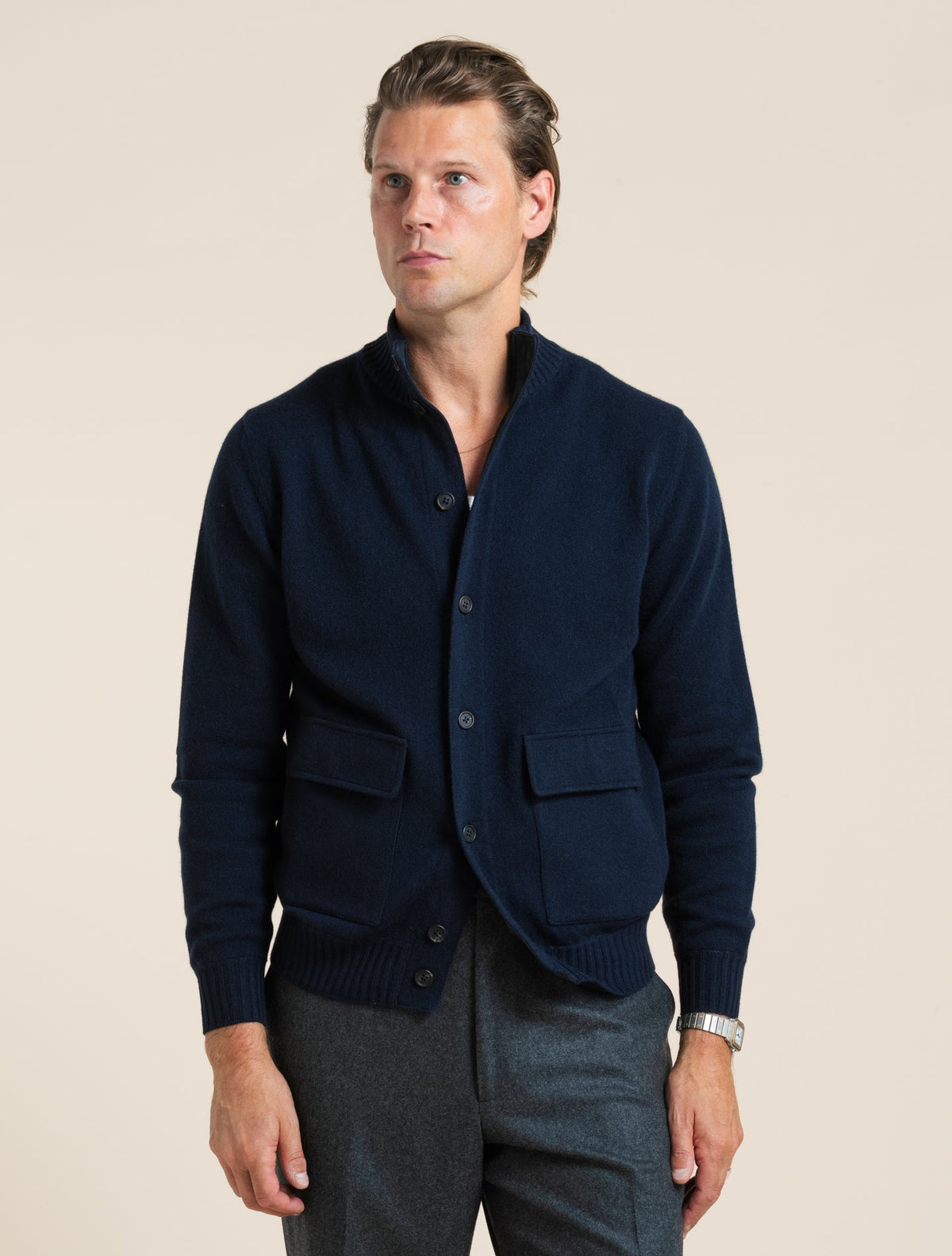 Cashmere Knitted Bomber Navy Fioroni Knitwear 48