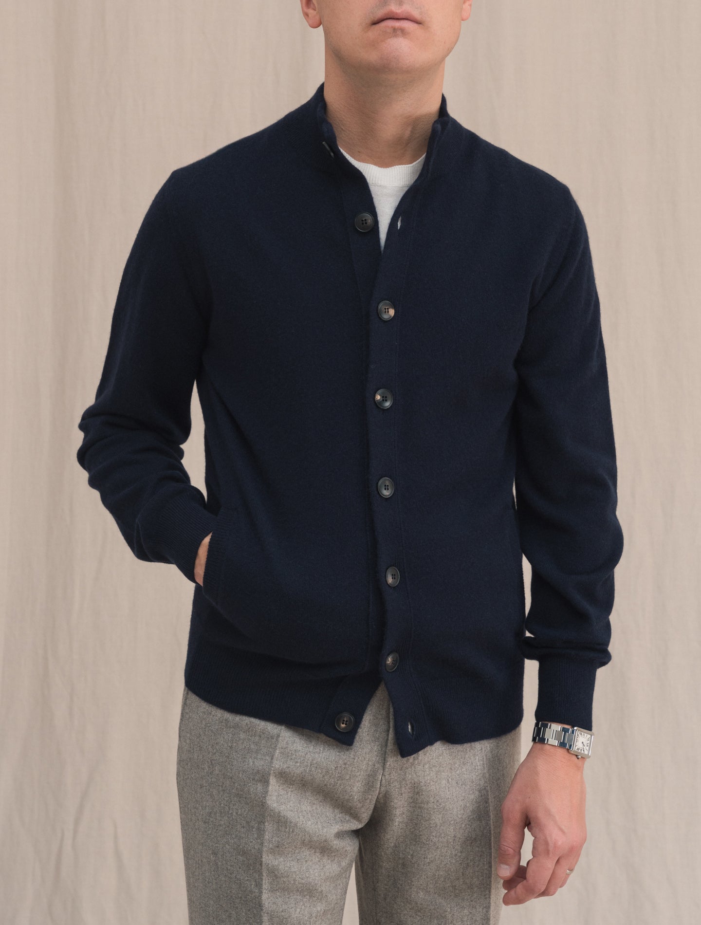 Cashmere Knitted Cardigan Navy Gabucci Knitwear 48