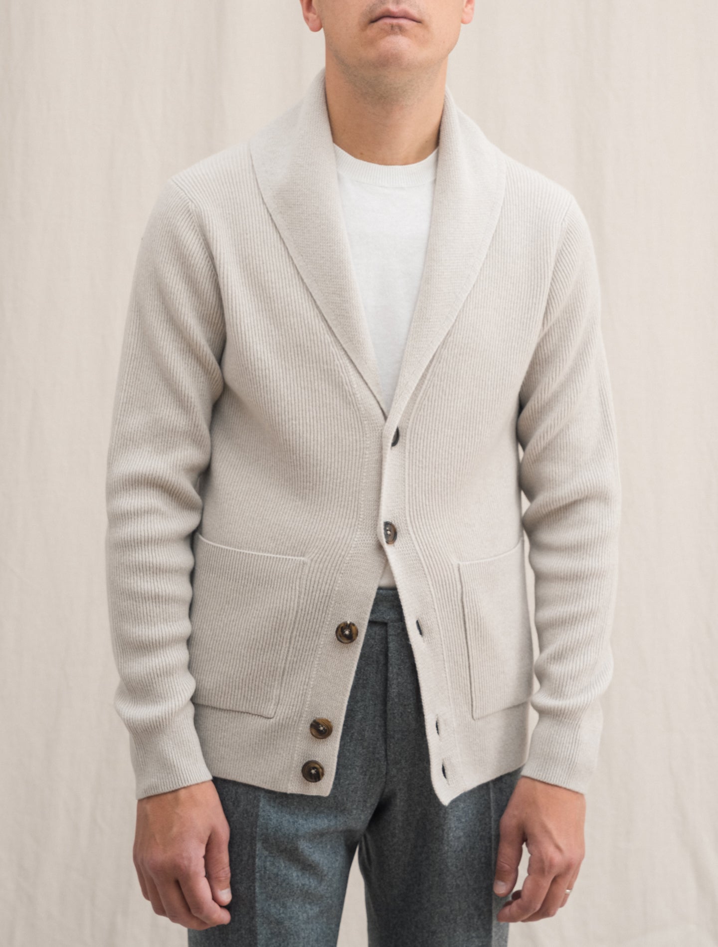 Cashmere Knitted Cardigan Stone | Gabucci