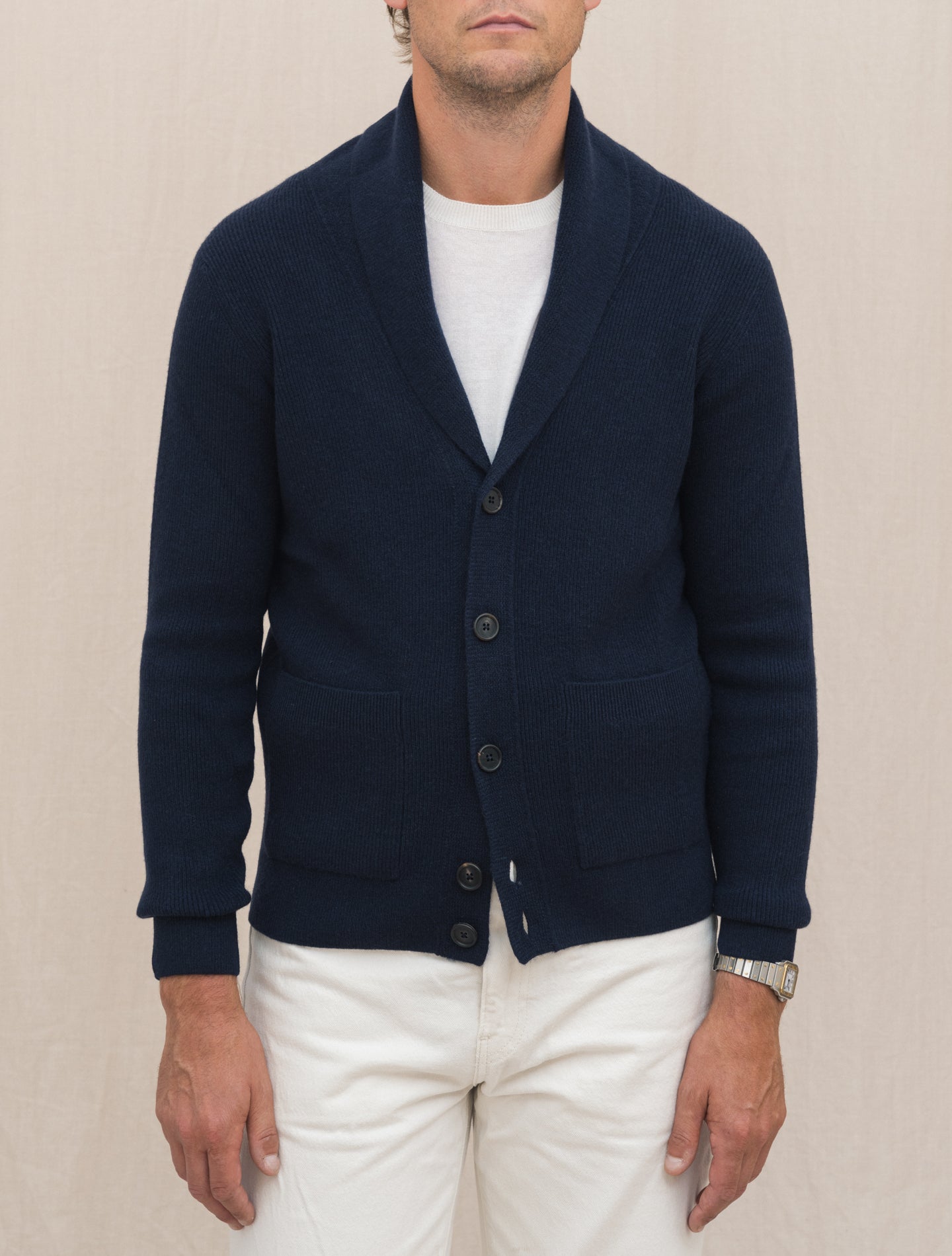 Cashmere Knitted  Shawl Collar Cardigan Navy Fioroni Knitwear Gabucci