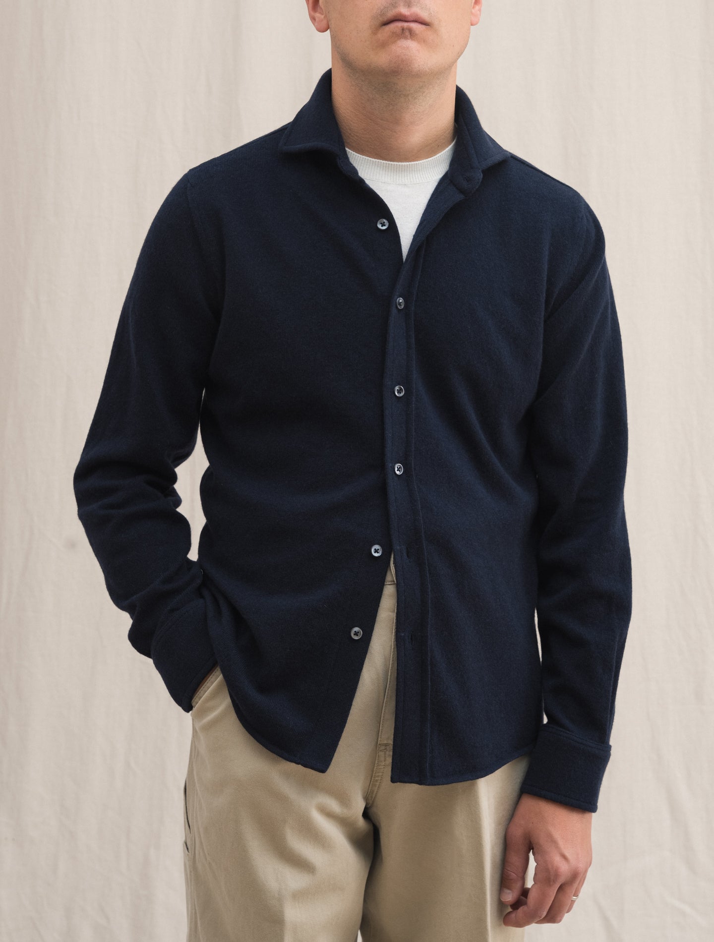 Cashmere Knitted Shirt Navy | Gabucci