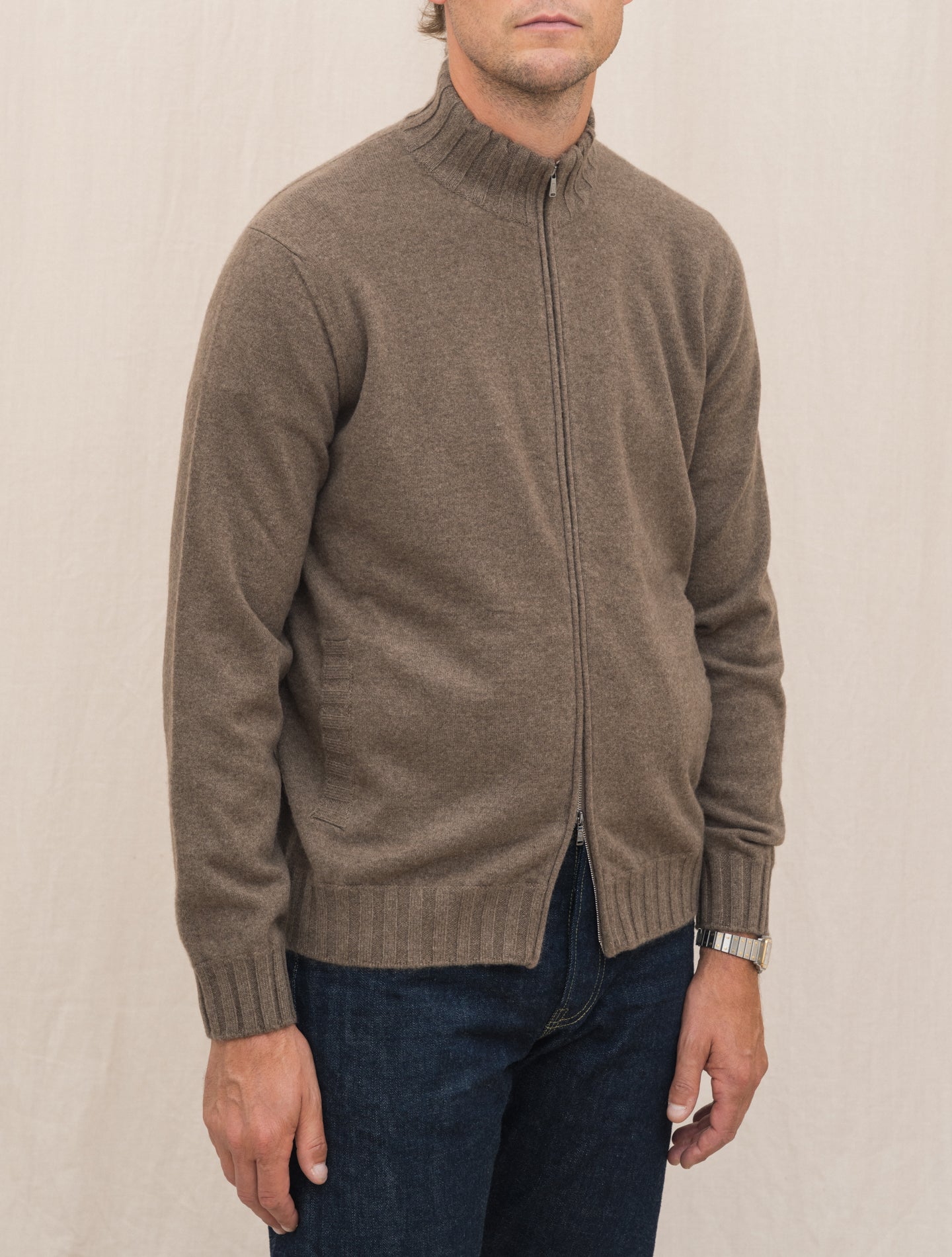 Cashmere Knitted Zip Bomber Brown Fioroni Knitwear Gabucci