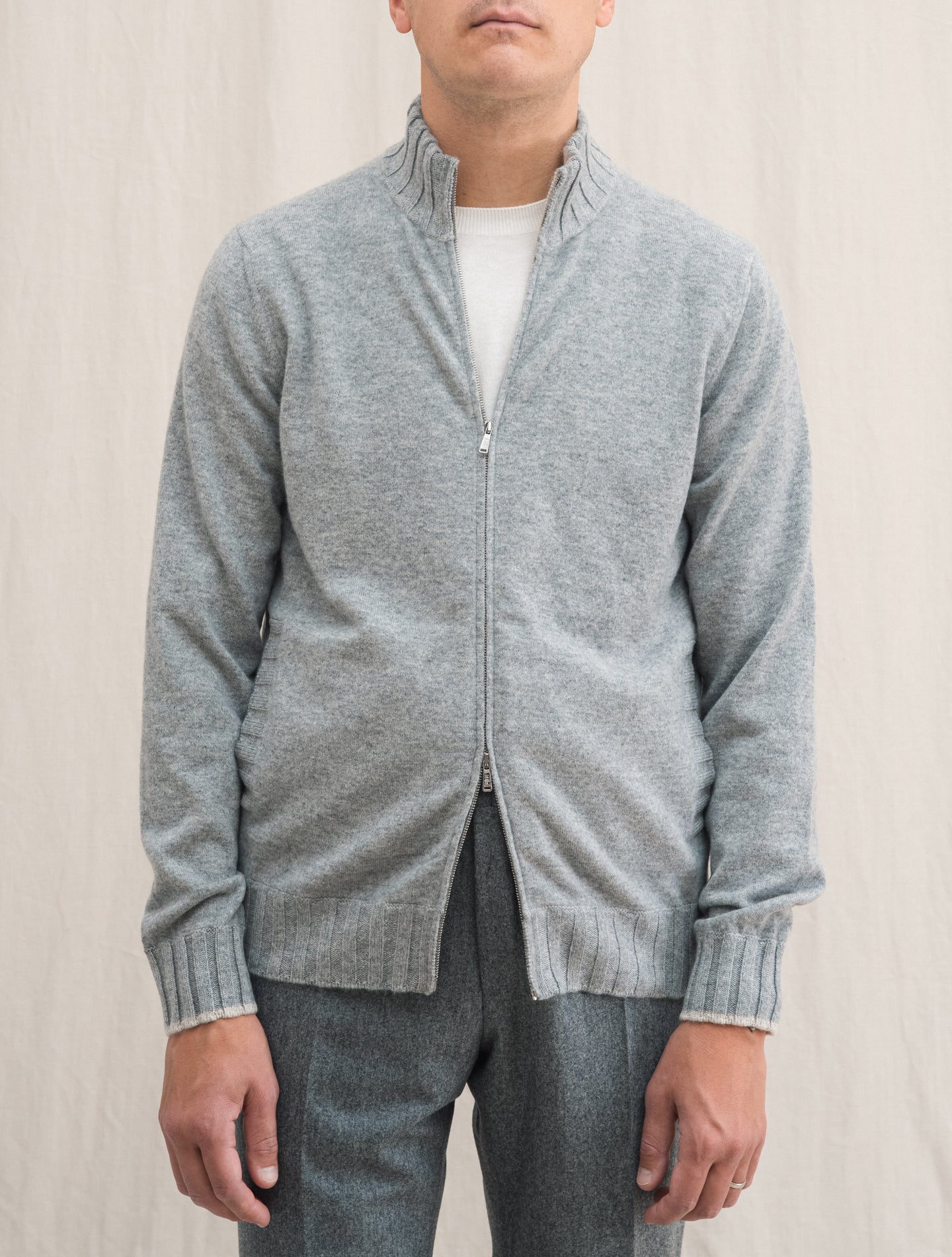 Cashmere Knitted Zip Bomber Grey | Gabucci