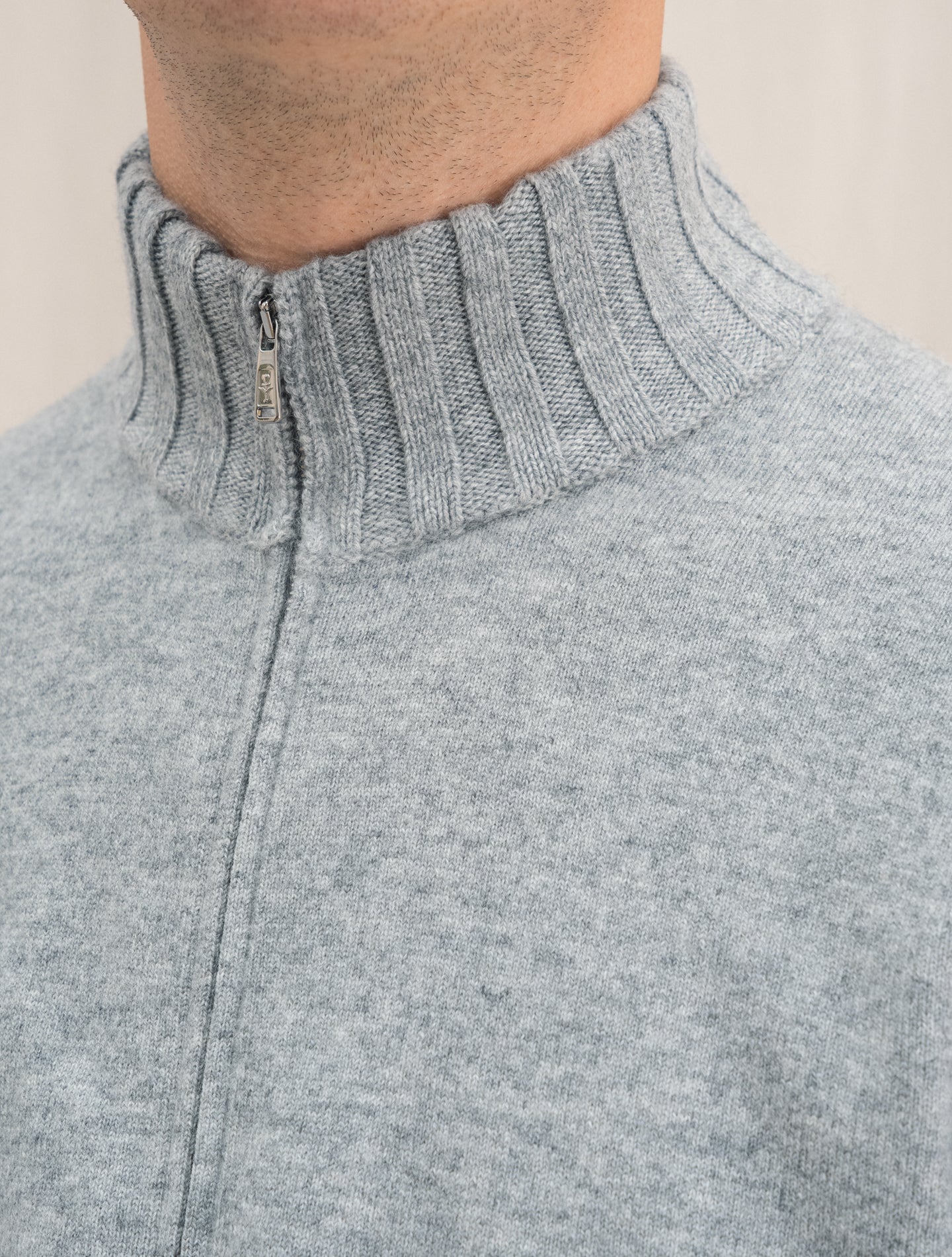 Cashmere Knitted Zip Bomber Grey | Gabucci