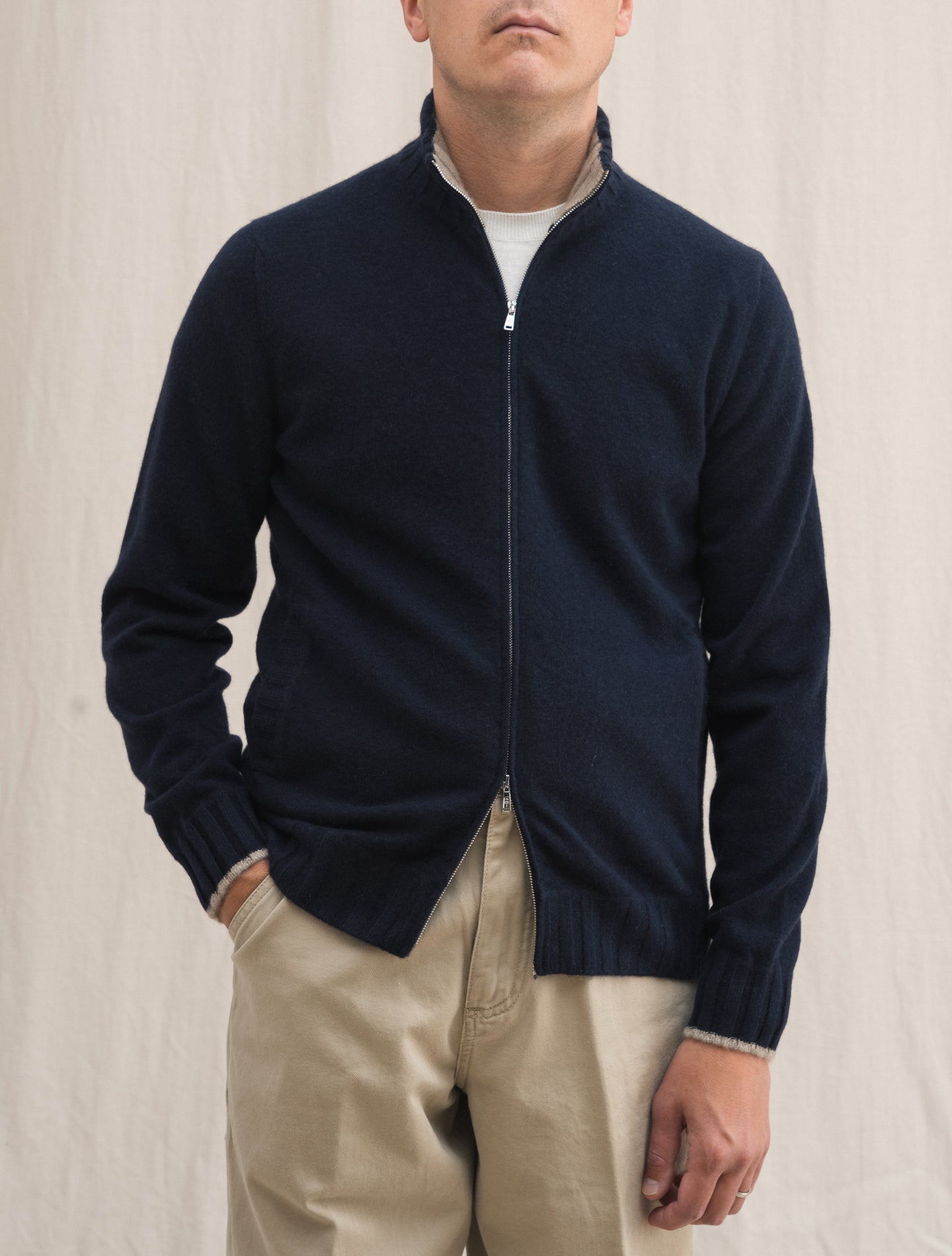 Cashmere Knitted Zip Bomber Navy Fioroni Knitwear 48