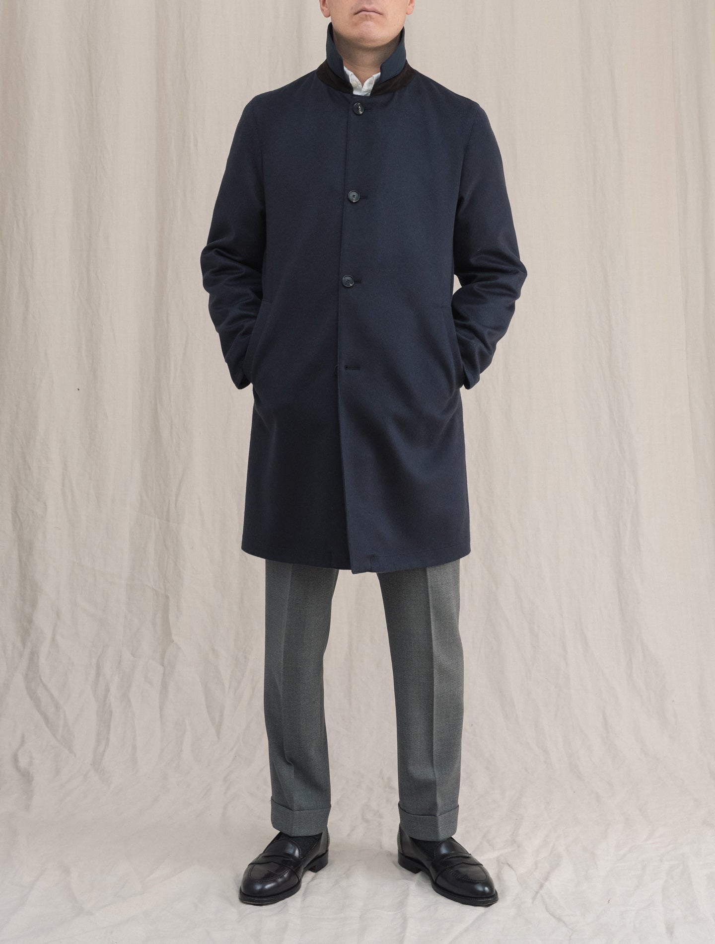 Cashmere Reversible Coat Navy | Gabucci