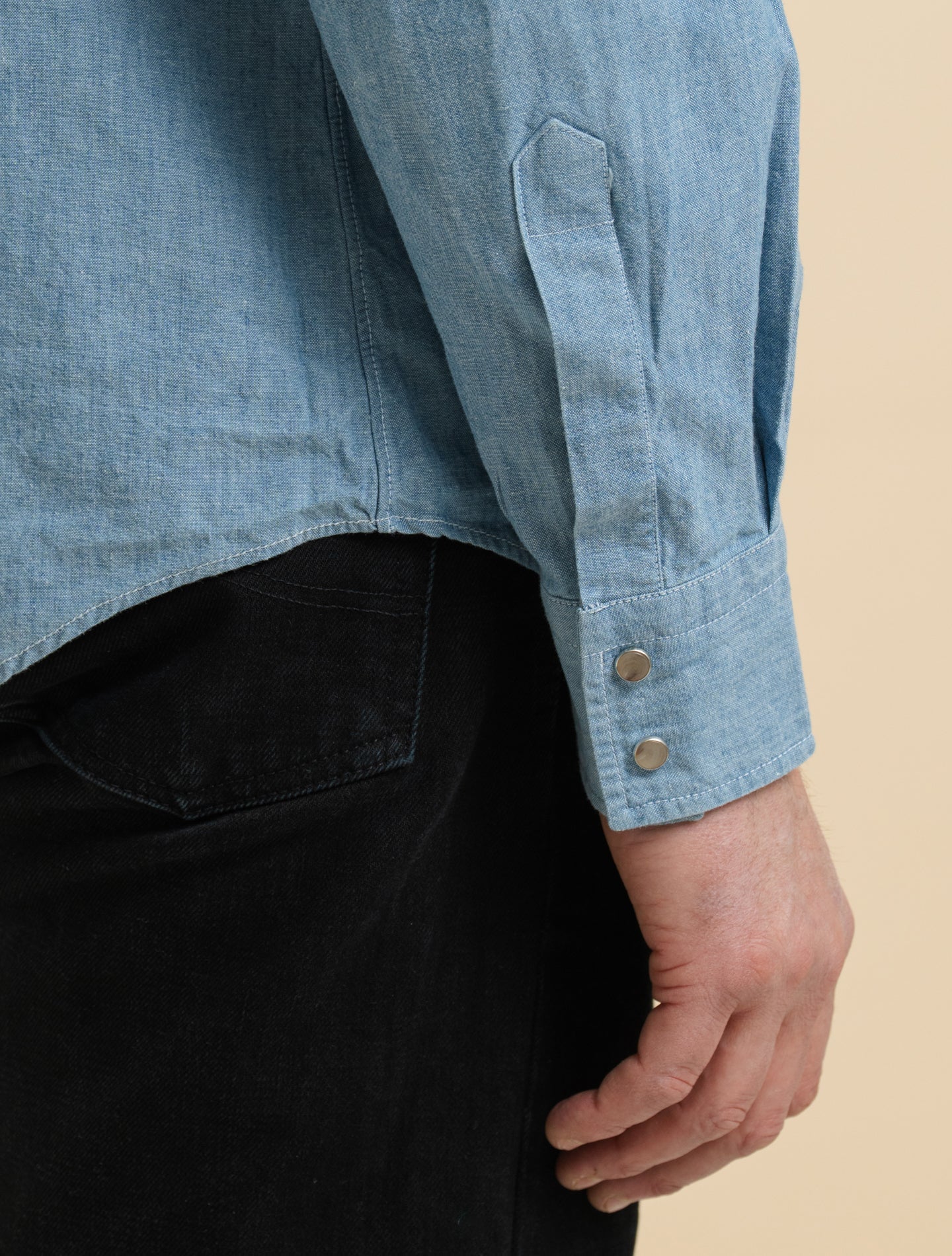 Chambray Snap Button Shirt Bleached Mazzarelli Shirts 38