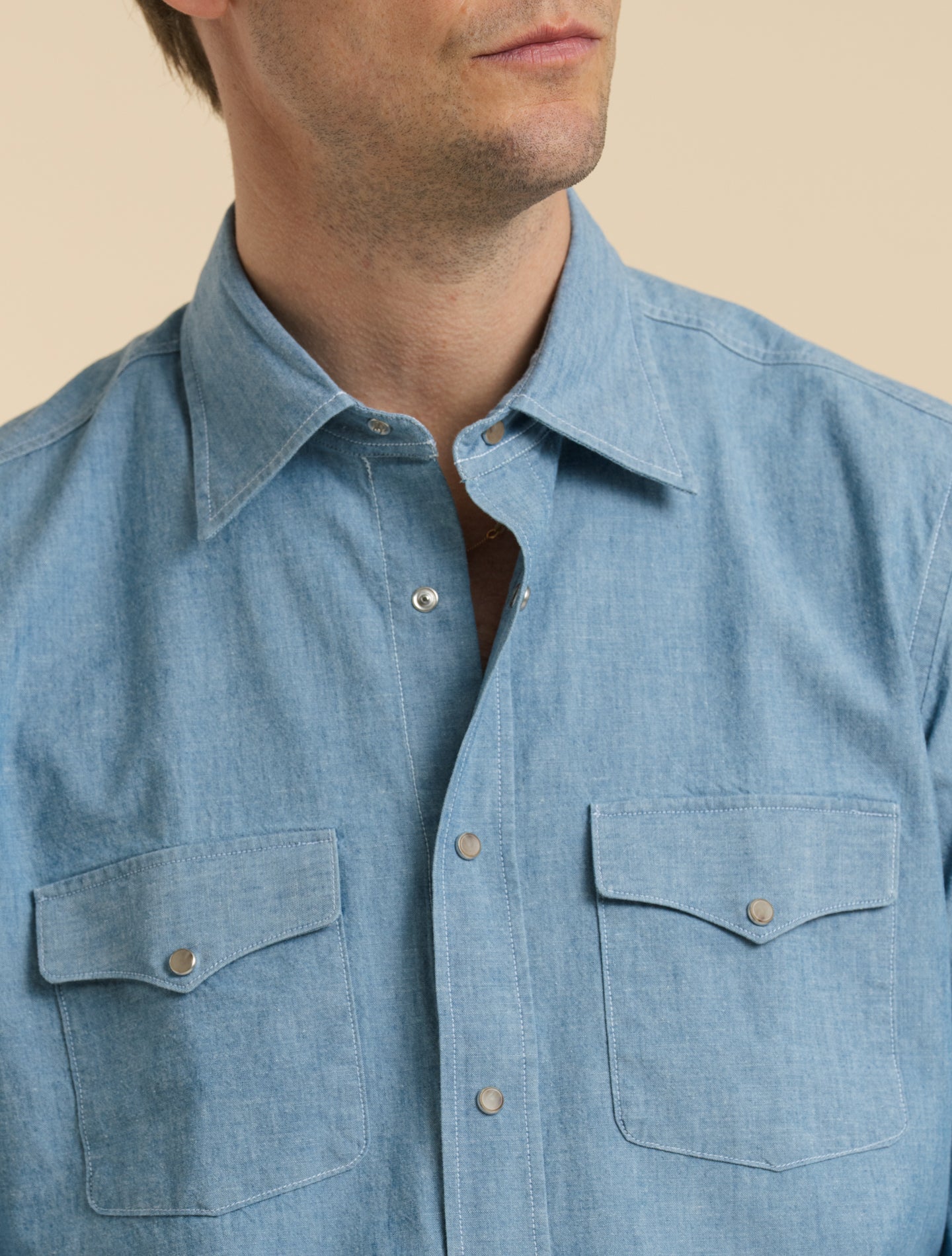 Chambray Snap Button Shirt Bleached Mazzarelli Shirts 38