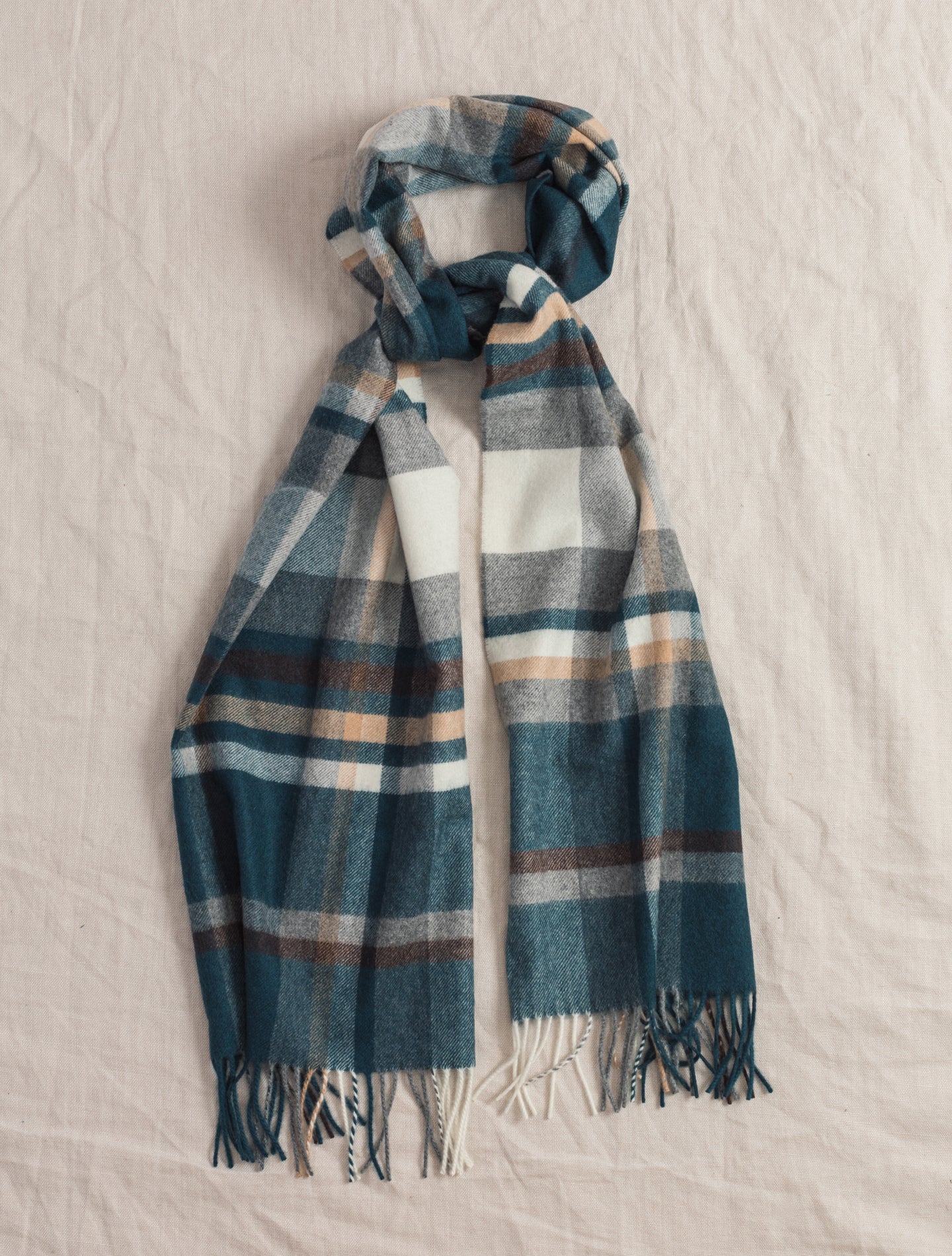 Checked Cashmere Scarf Petrol Johnstons Of Elgin Scarves 190x35