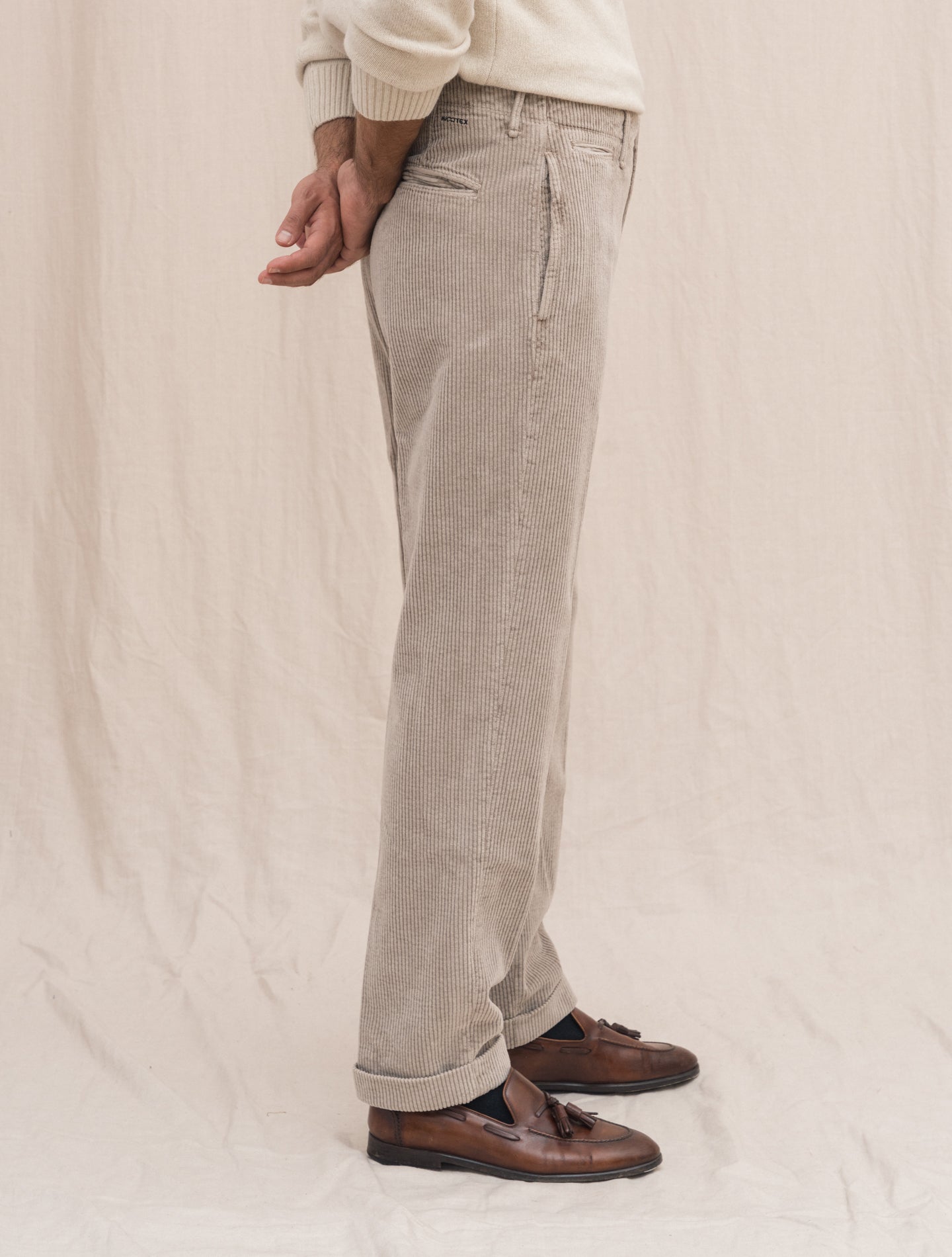 Corduroy Regular Fit Slacks Greige Incotex Trousers Gabucci