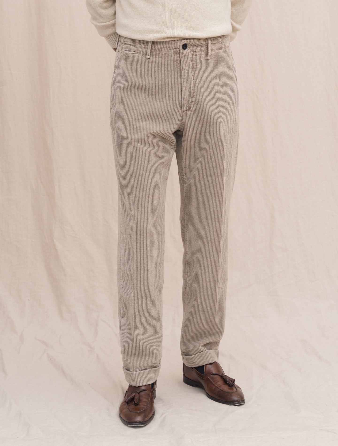 Corduroy Regular Fit Slacks Greige Incotex Trousers Gabucci