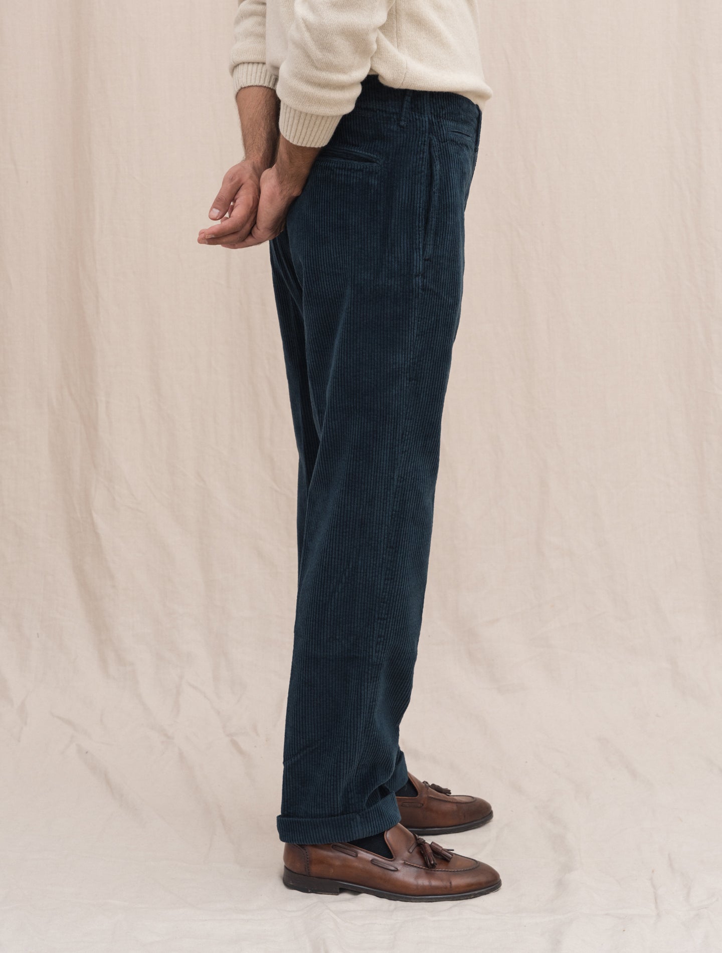 Corduroy Regular Fit Slacks Navy Incotex Trousers Gabucci