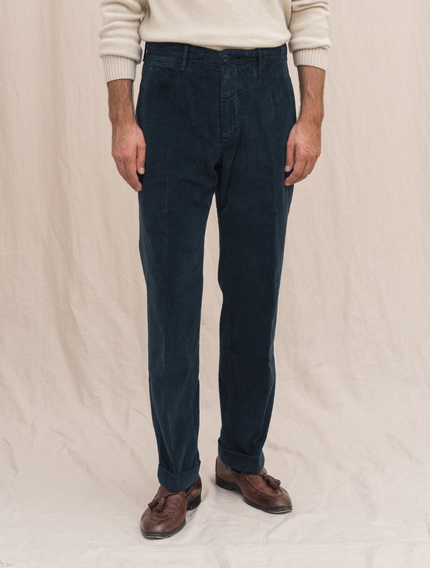 Corduroy Regular Fit Slacks Navy Incotex Trousers Gabucci