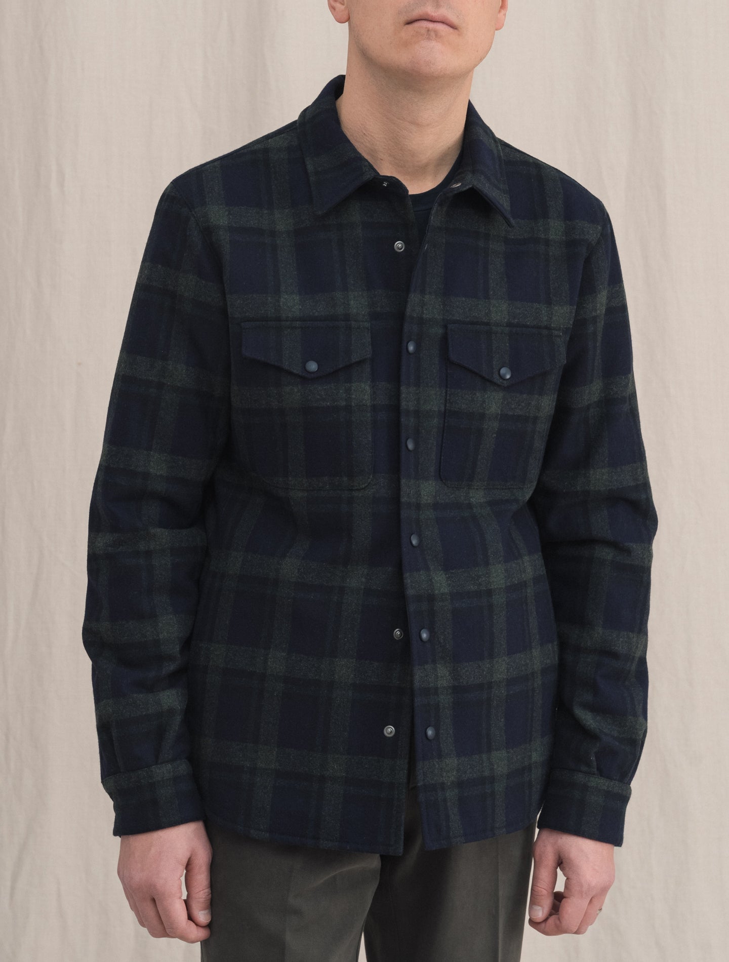 Cortina Checked Wool Overshirt Green | Gabucci