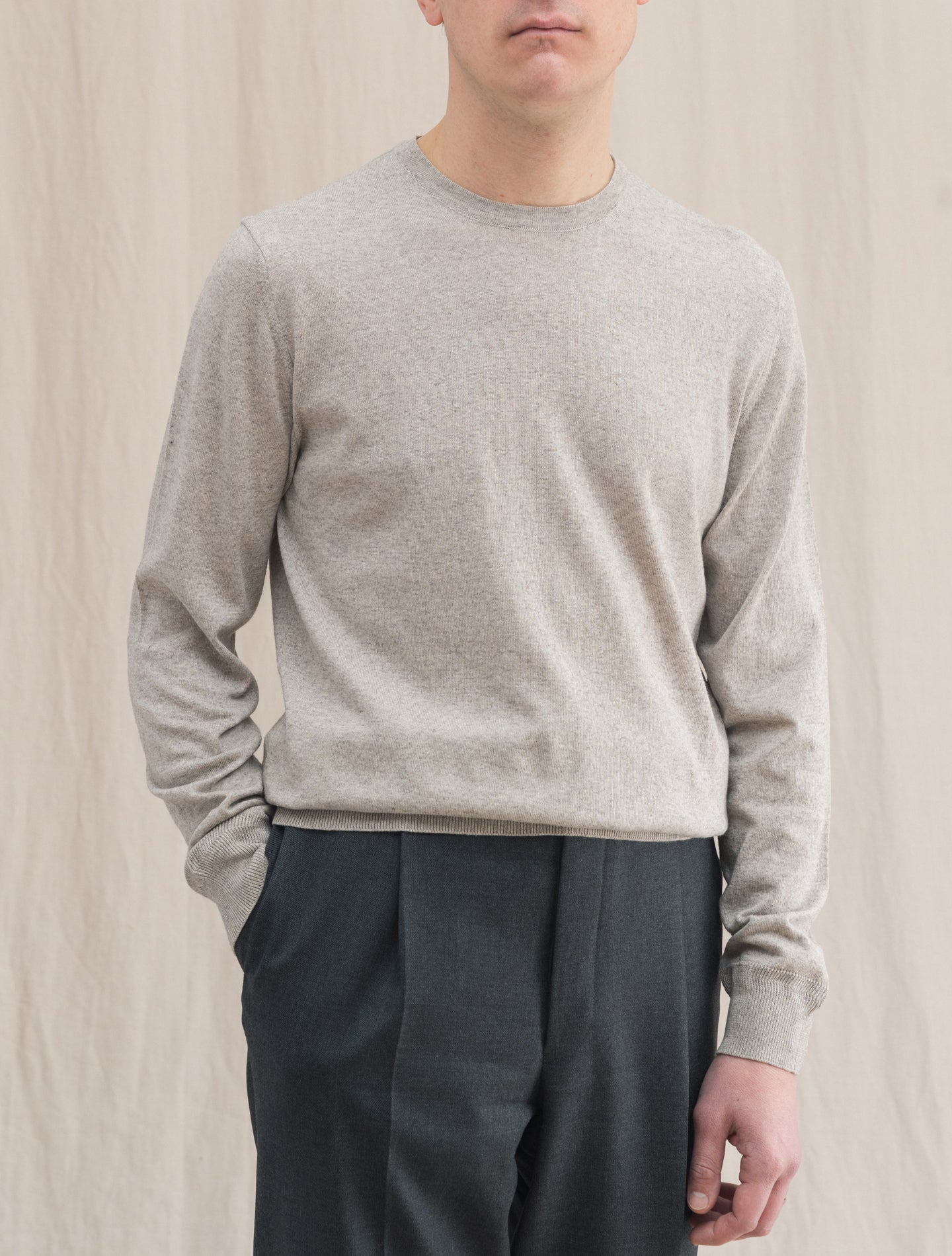 Cotton Cashmere Crewneck Sweater Greige Morgano Knitwear 48