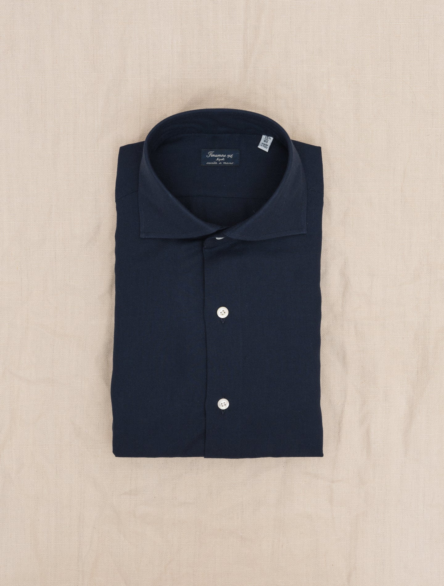 Cotton Cashmere Napoli Cut Away Shirt Navy Finamore Shirts 39