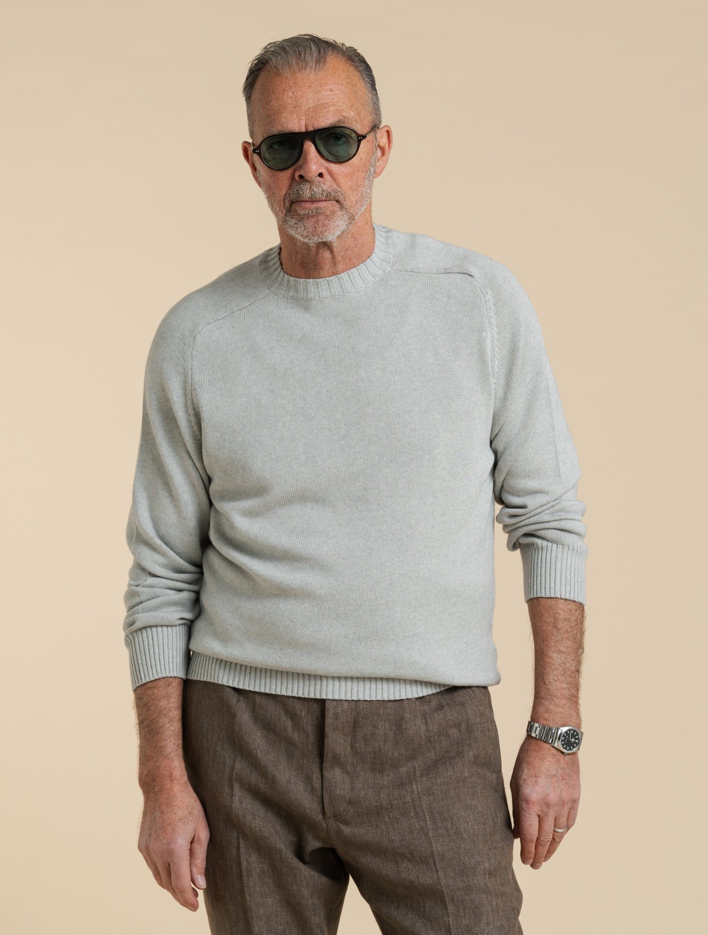 Cotton Cashmere Saddle Shoulder Crewneck Greige Morgano Knitwear 48