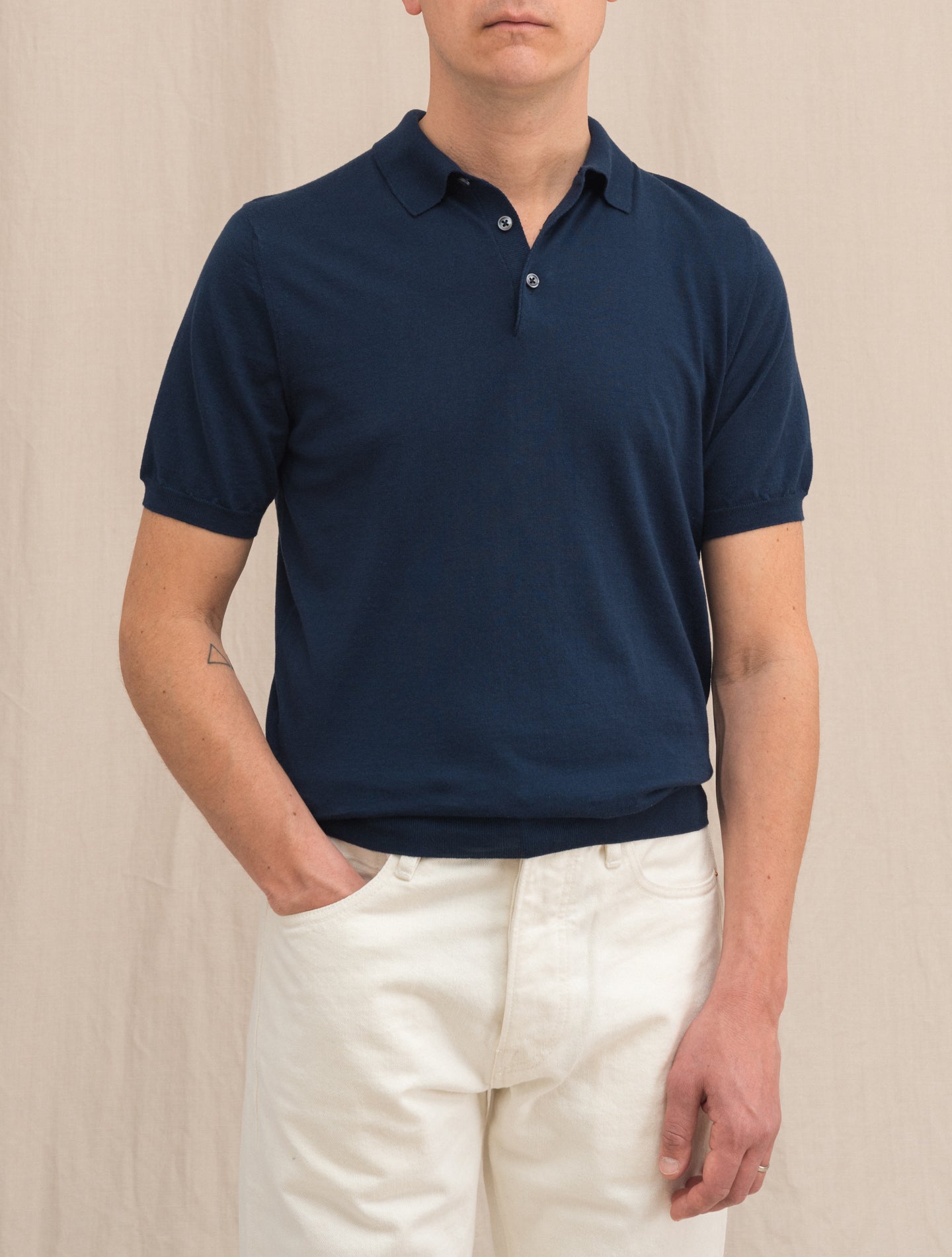 Cotton Cashmere Short Sleeve Polo Shirt Navy Fioroni Polo shirts 48