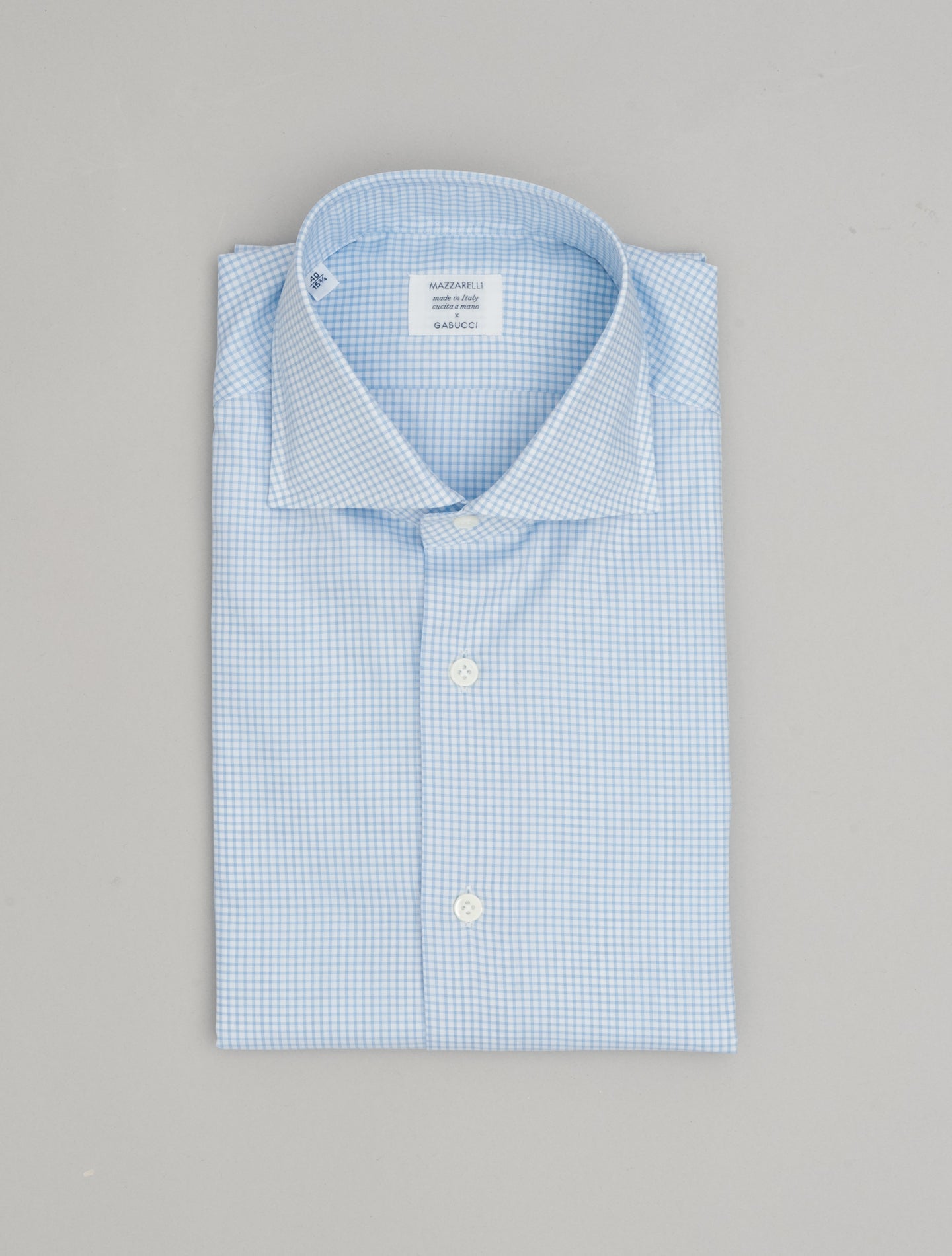 Cotton Checked Cut Away Shirt Light Blue Mazzarelli Shirts 38