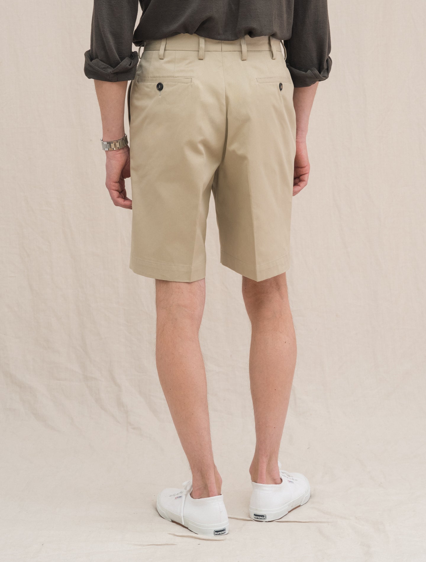 Cotton High Rise Shorts Beige Rota Shorts Gabucci