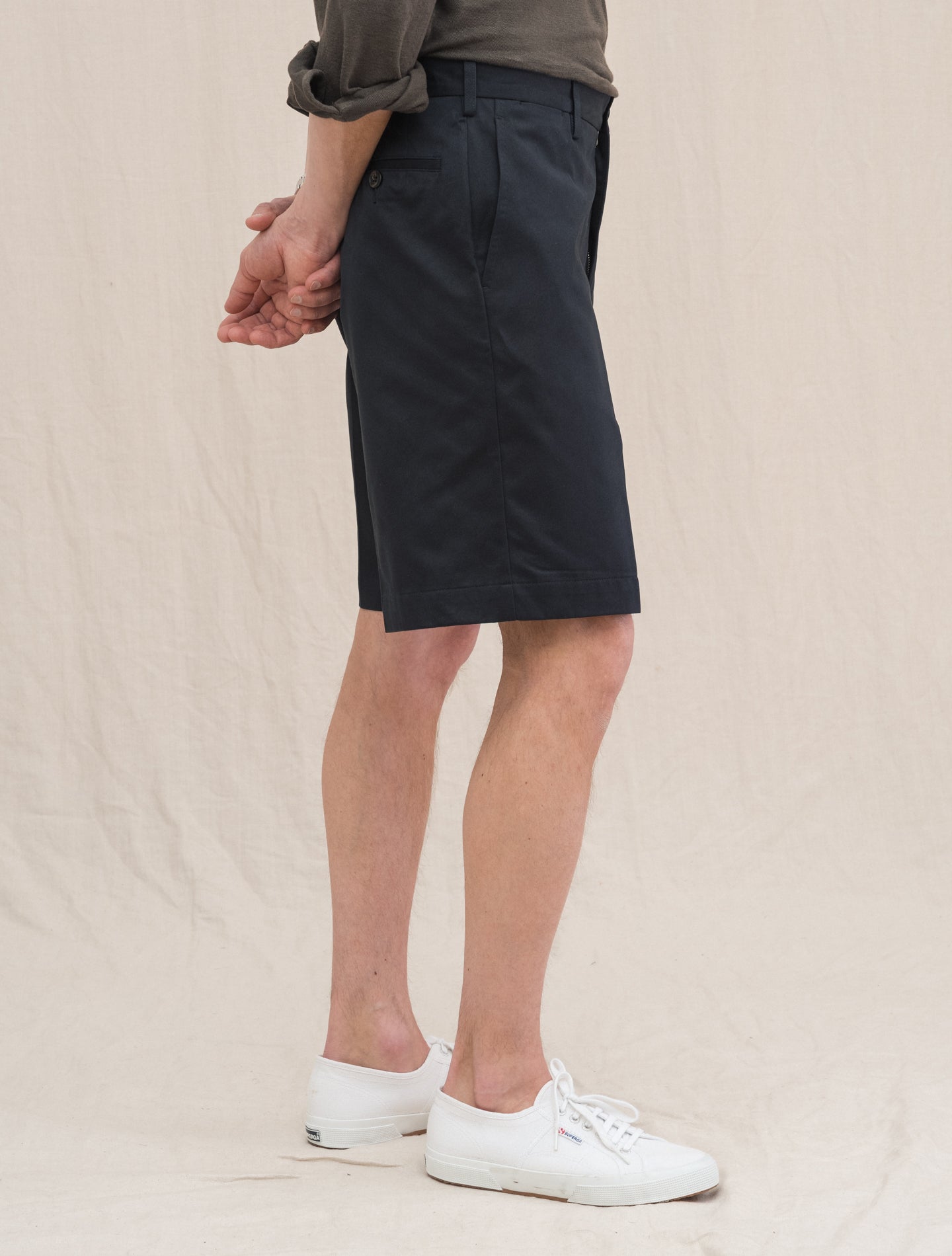 Cotton High Rise Shorts Navy Rota Shorts Gabucci