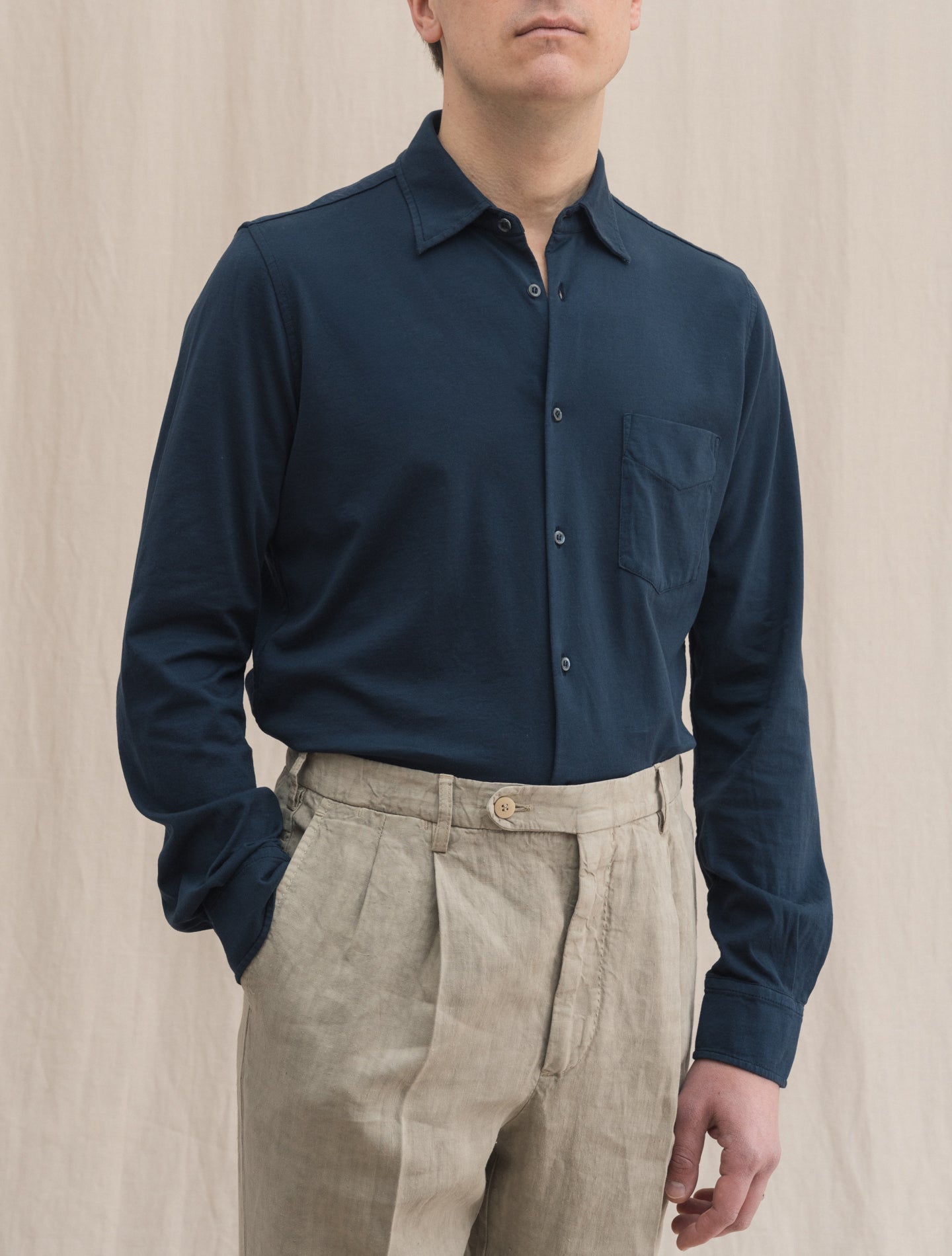 Cotton Jersey Shirt Navy | Gabucci