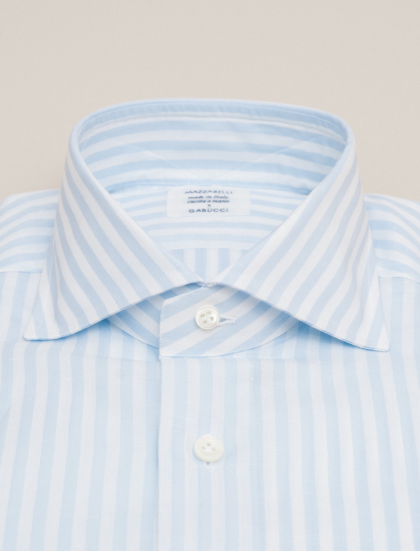 Cotton Linen Bengal Striped Cut Away Shirt Light Blue Mazzarelli Shirts 38