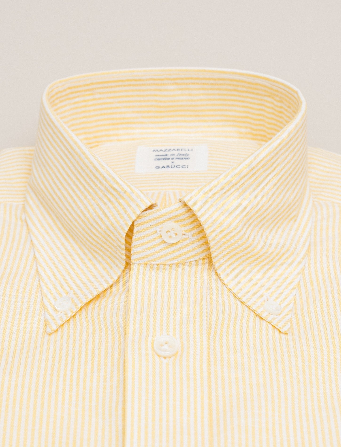 Cotton Linen Bengal Striped IVY Fit Shirt Yellow Mazzarelli Shirts 38