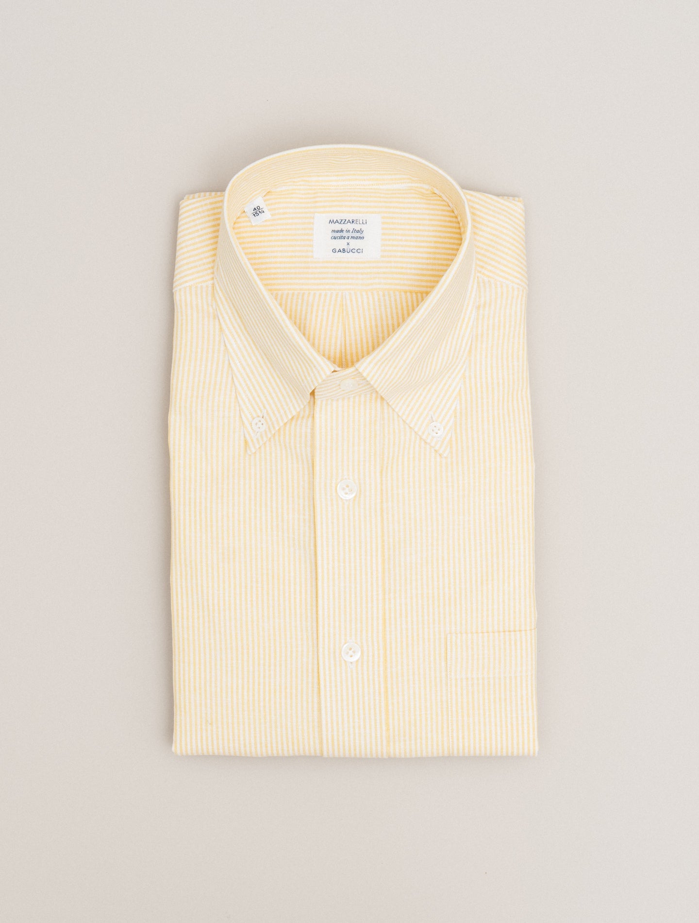 Cotton Linen Bengal Striped IVY Fit Shirt Yellow Mazzarelli Shirts 38