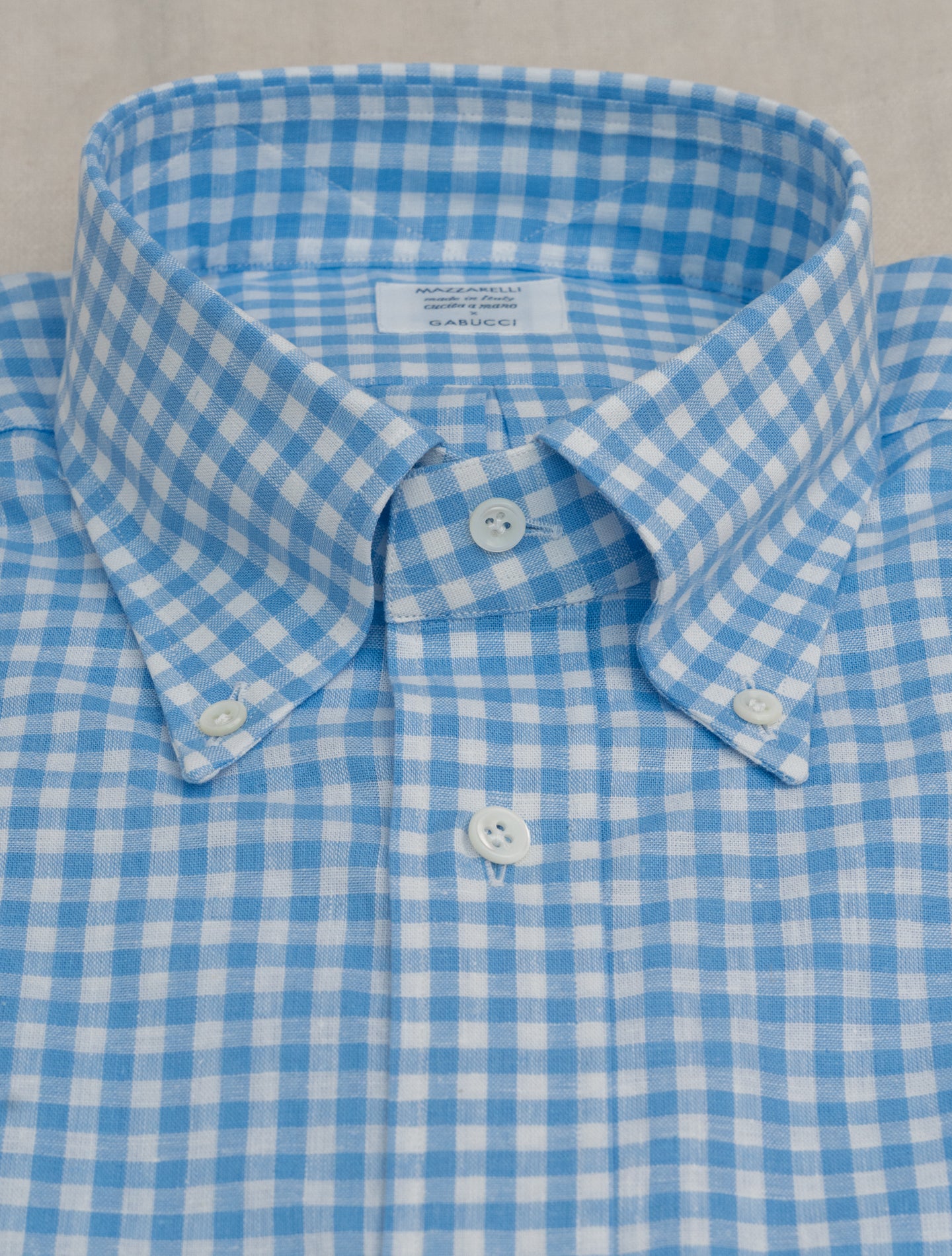 Cotton Linen IVY Fit Shirt Blue Check Mazzarelli Shirts Gabucci