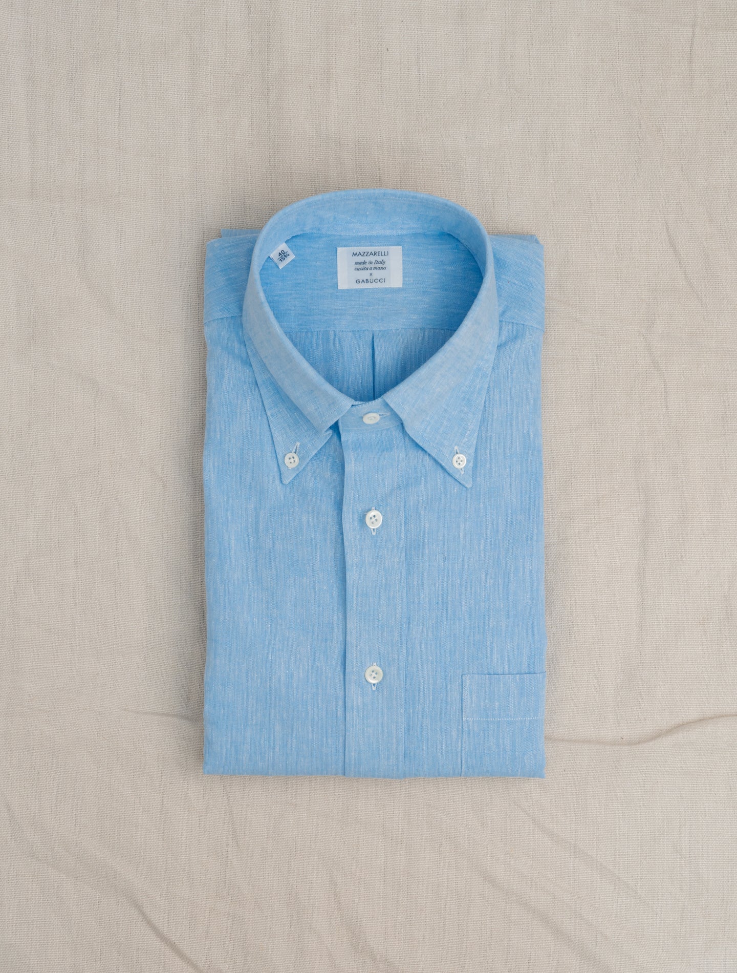 Cotton Linen IVY Fit Shirt Sky Blue Mazzarelli Shirts 38