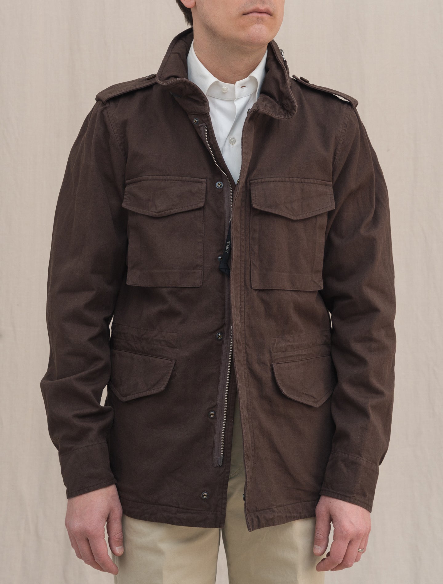 Cotton Linen Minifield Jacket Brown Aspesi Outerwear S