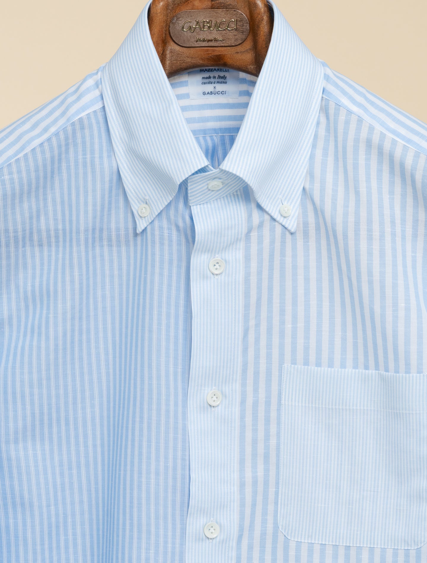 Cotton Linen Mix Striped IVY Shirt Light Blue Mazzarelli Shirts 38