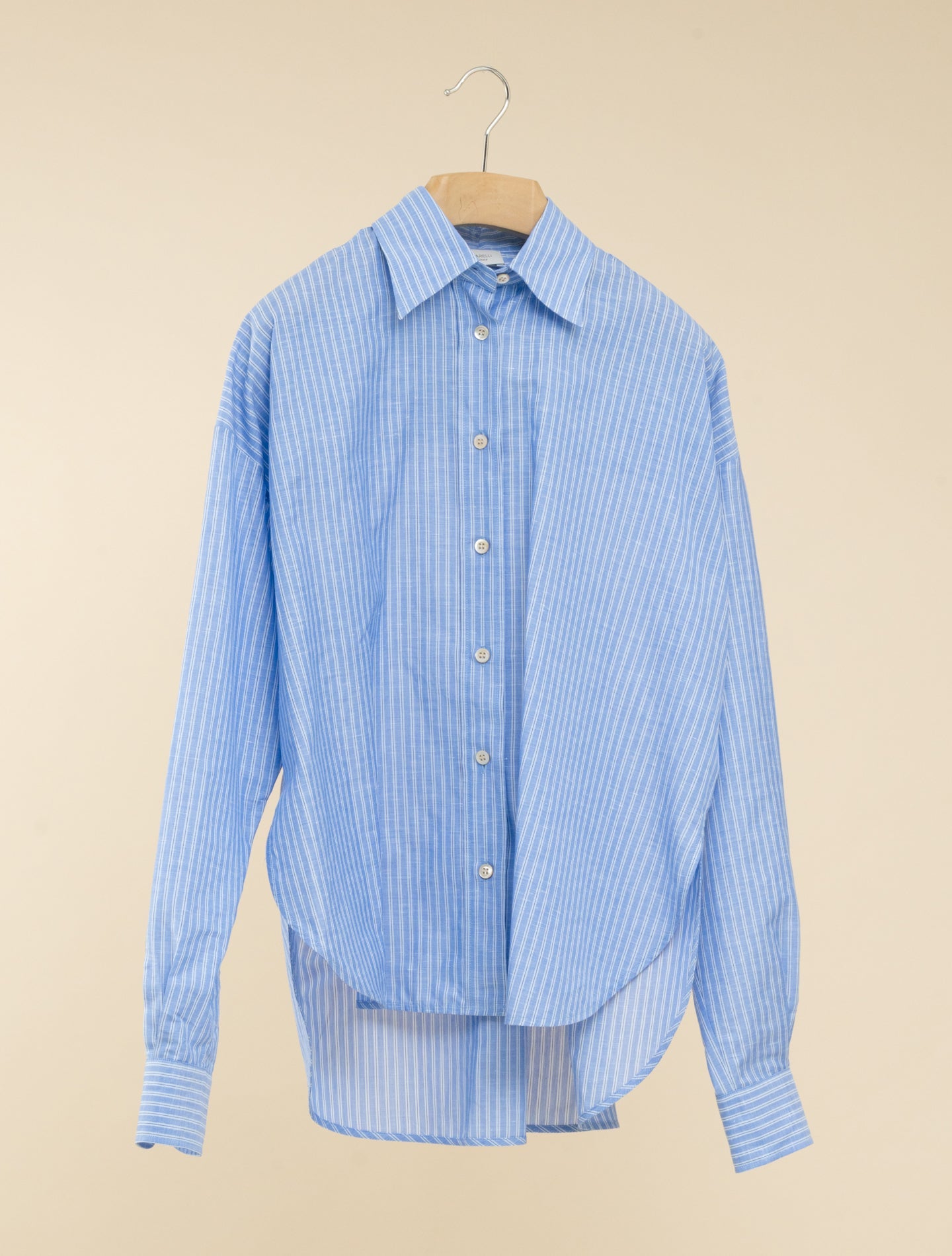 Cotton Linen Multi Striped Shirt Blue Mazzarelli Shirts IT 36