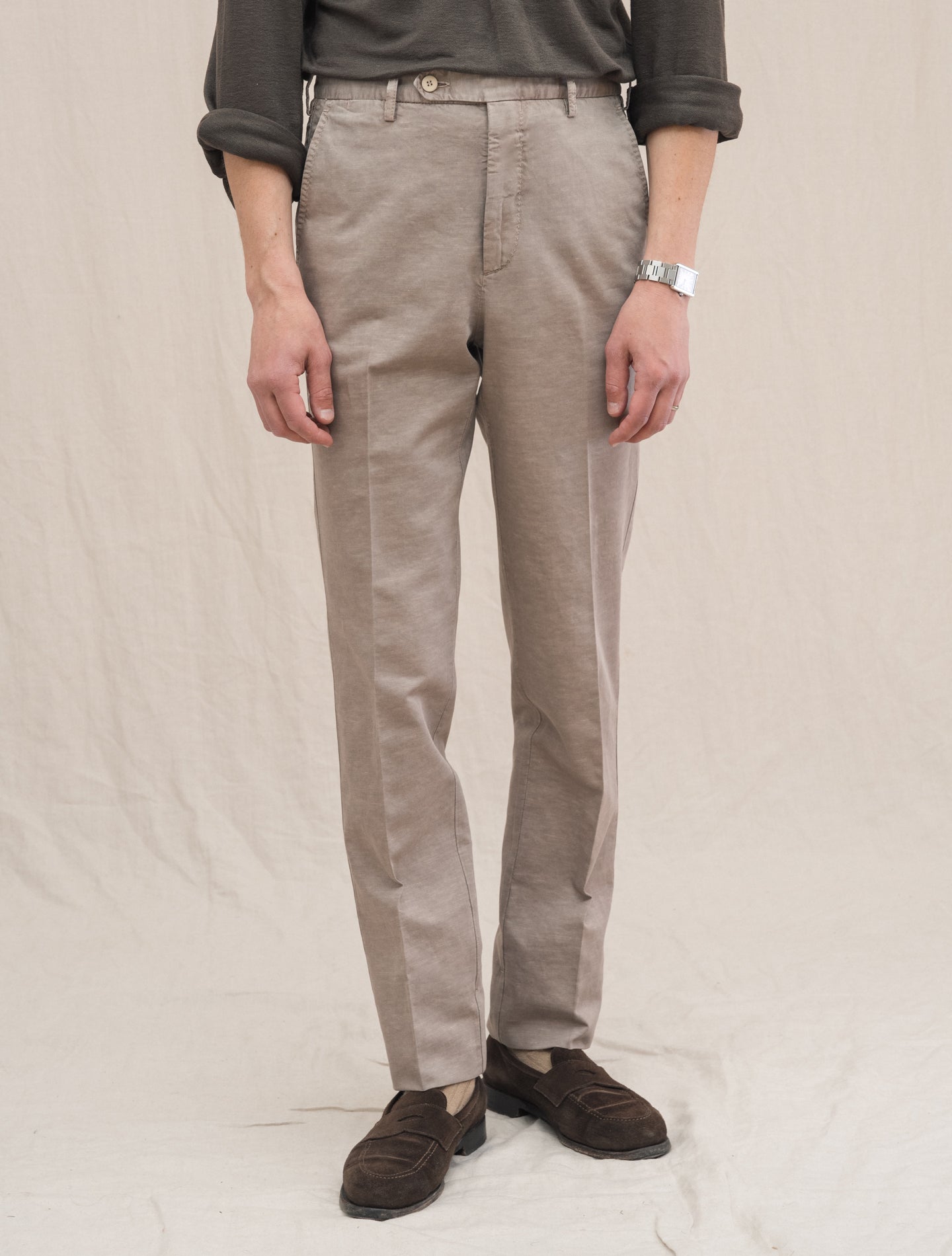 Cotton Linen Slim Fit Slacks Stone Incotex Trousers 31