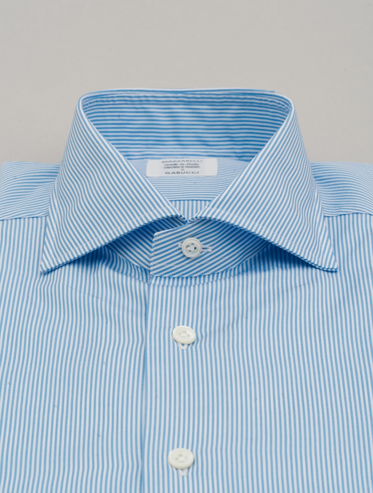 Cotton Mini Bengal Striped Cut Away Shirt Light Blue Mazzarelli Shirts 38