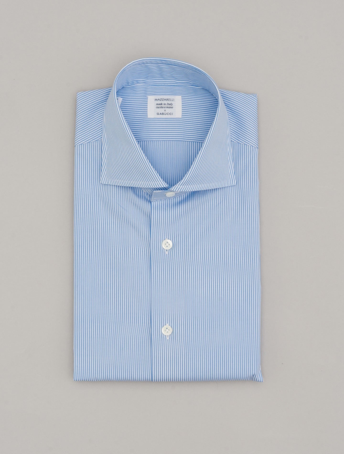 Cotton Mini Bengal Striped Cut Away Shirt Light Blue Mazzarelli Shirts 38