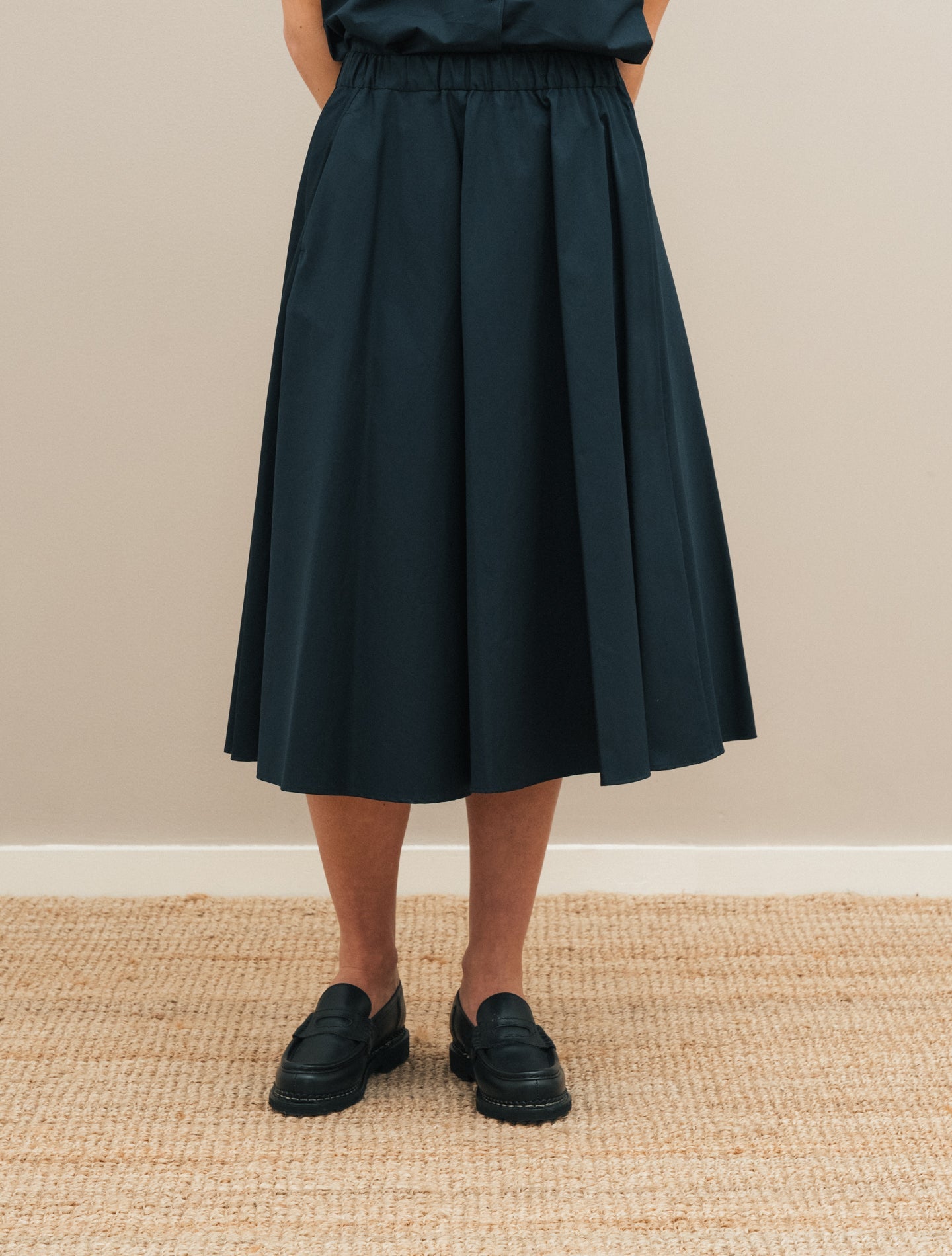 Cotton Poplin Flared Skirt Navy Aspesi Skirts IT 38