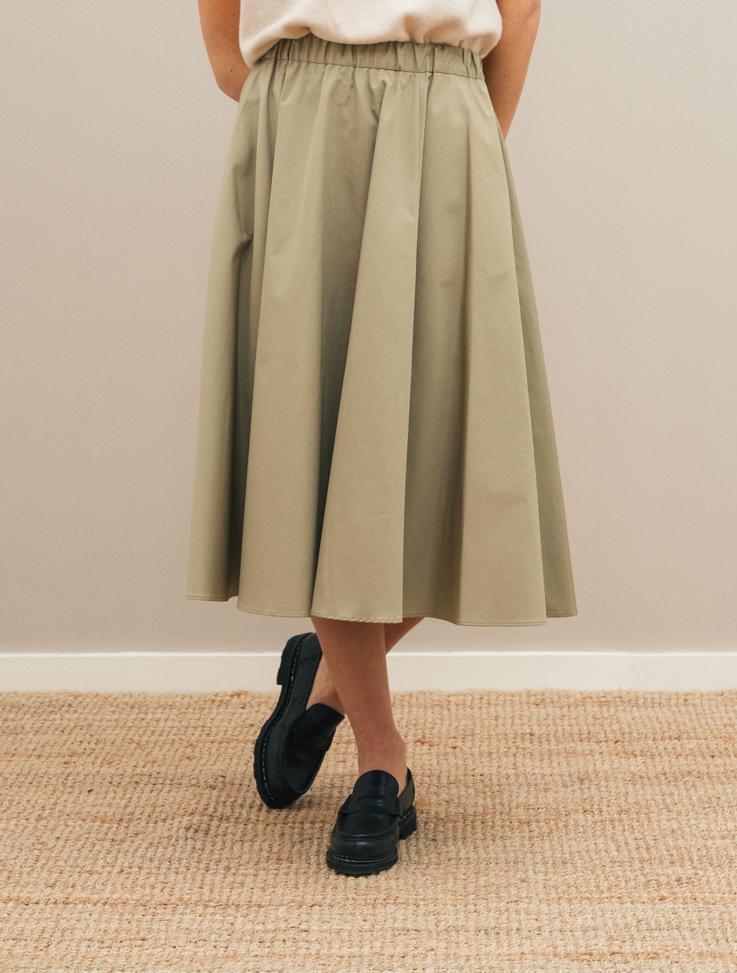 Cotton Poplin Flared Skirt Olive Aspesi Skirts IT 38