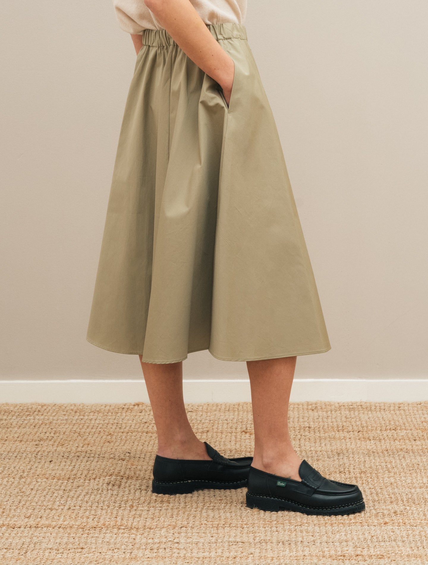 Cotton Poplin Flared Skirt Olive Aspesi Skirts IT 38