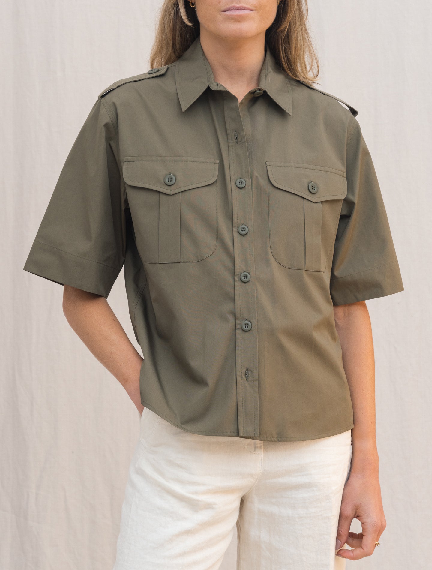 Cotton Poplin Utility Shirt Short Sleeve Militare Aspesi Shirts IT 38
