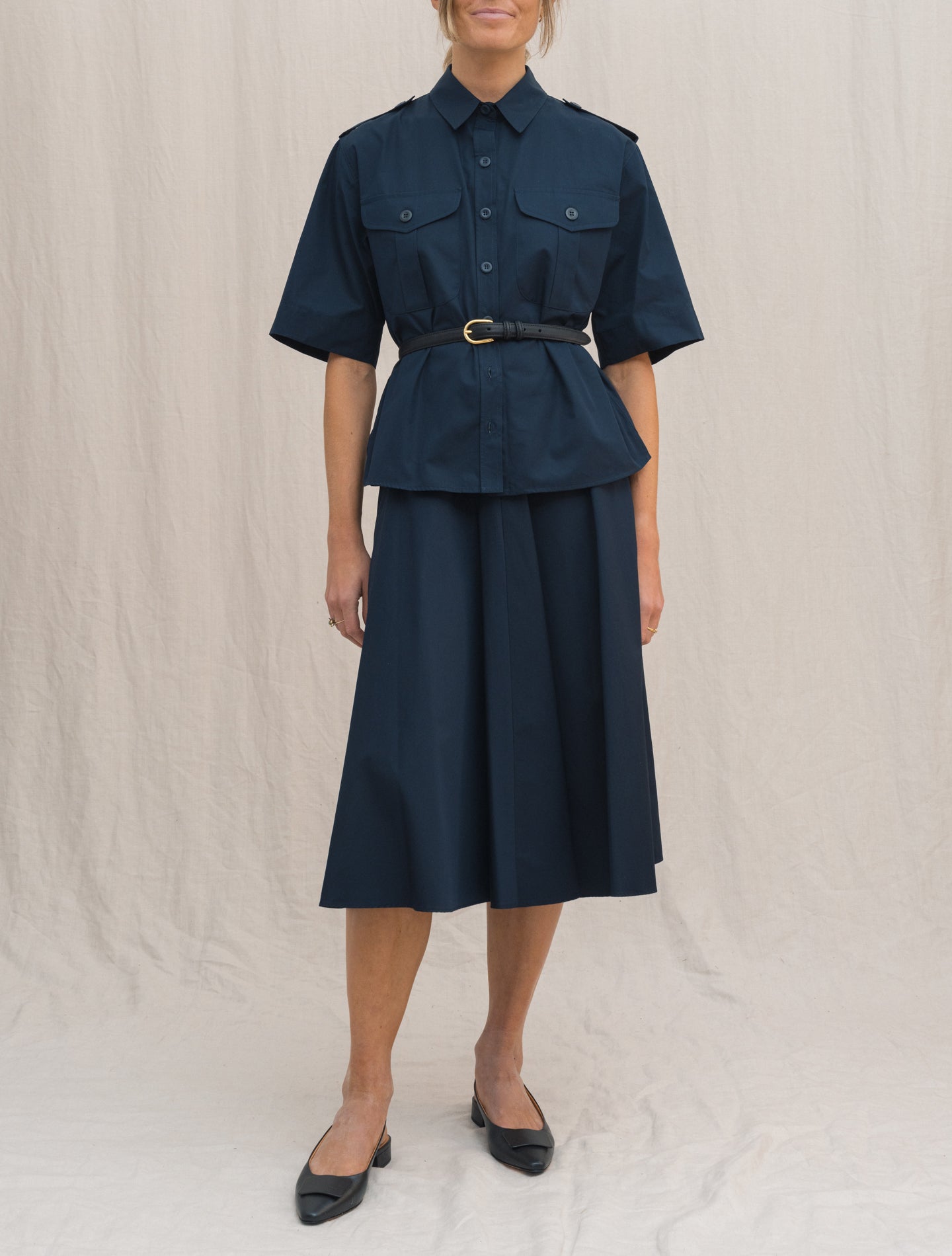 Cotton Poplin Utility Shirt Short Sleeve Navy Aspesi Shirts IT 38
