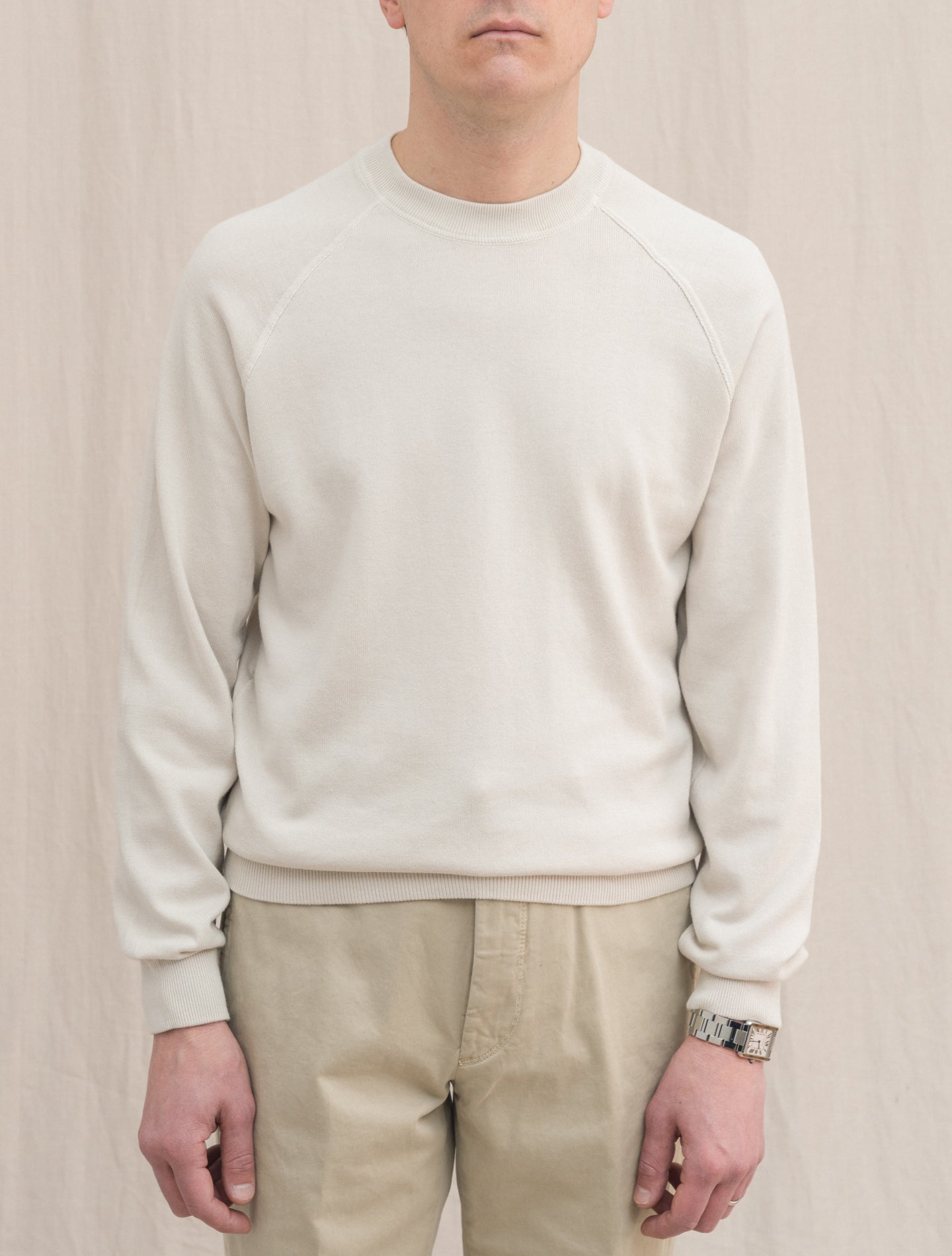 Cotton Raglan Crewneck Sweater Beige Gabucci Knitwear 48