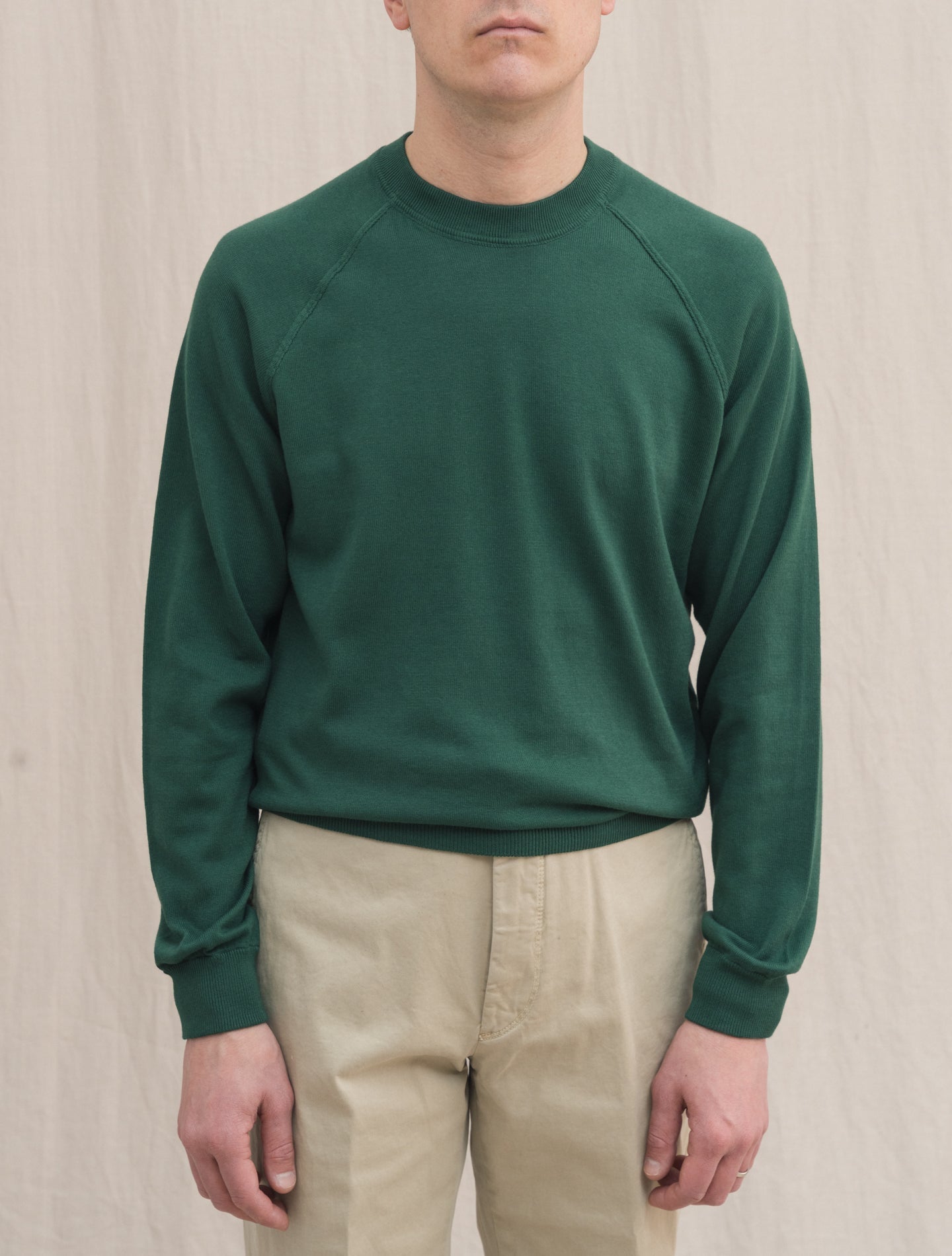 Cotton Raglan Crewneck Sweater Green Gabucci Knitwear 48