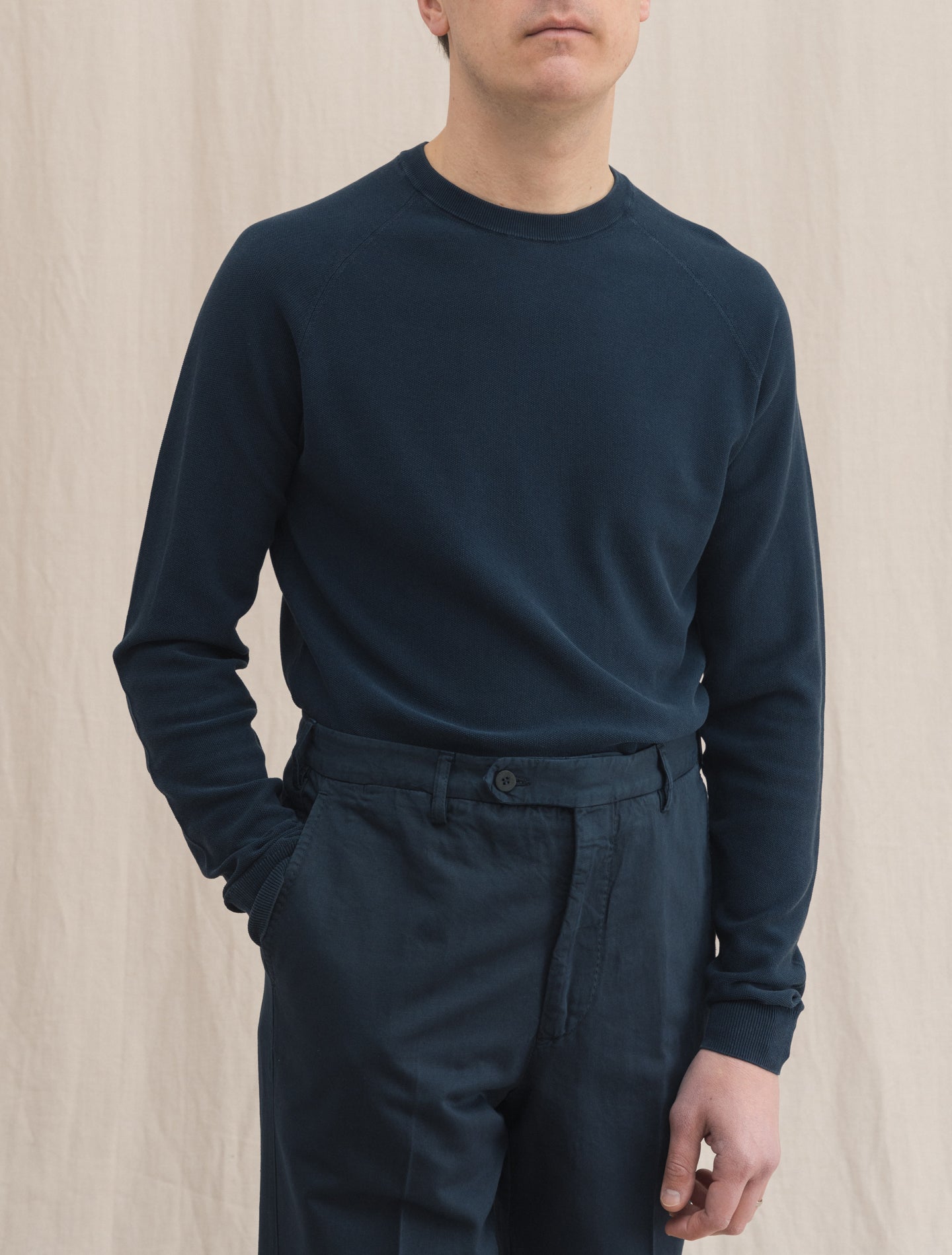 Cotton Raglan Crewneck Sweater Navy Aspesi Knitwear 48