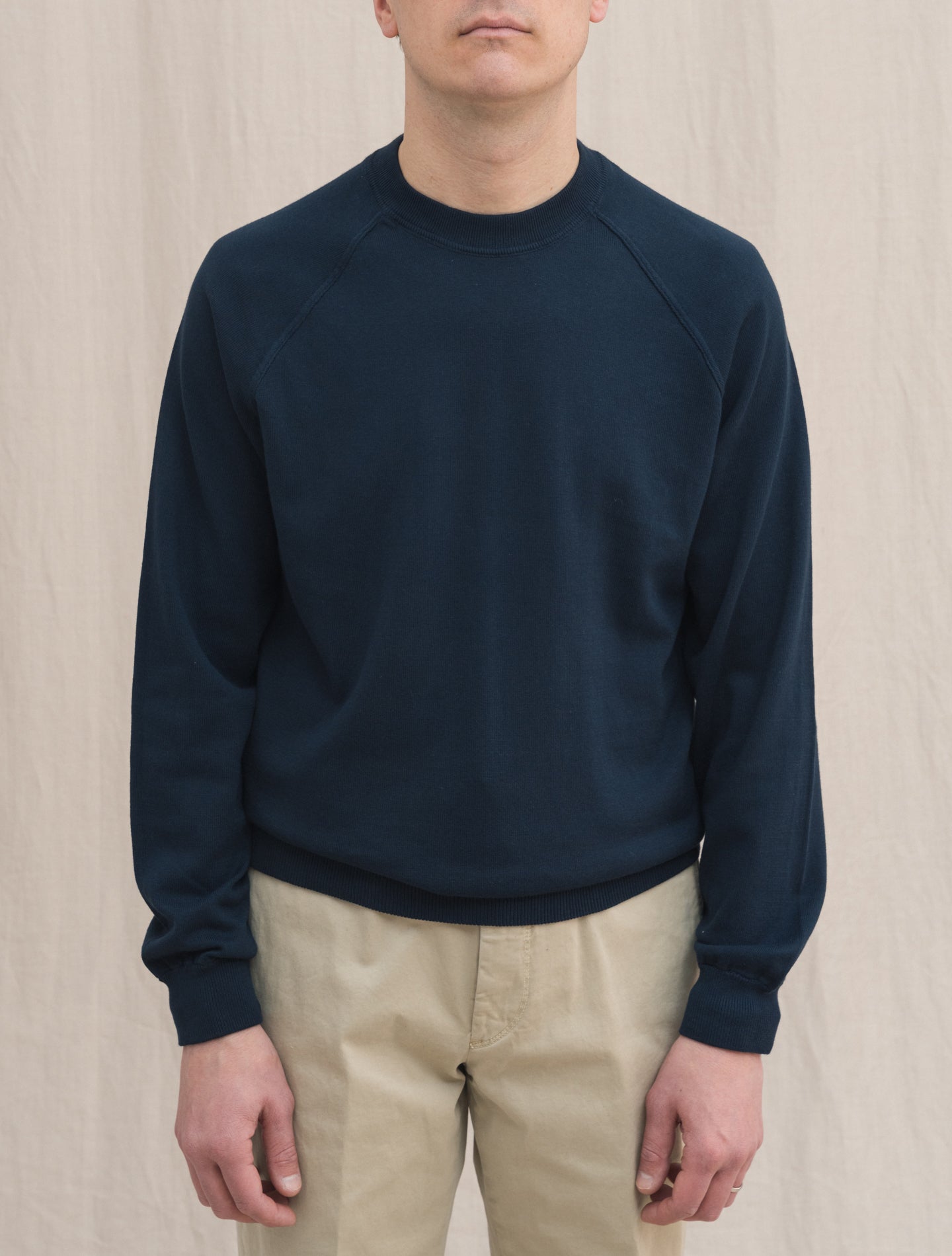 Cotton Raglan Crewneck Sweater Navy Gabucci Knitwear 48