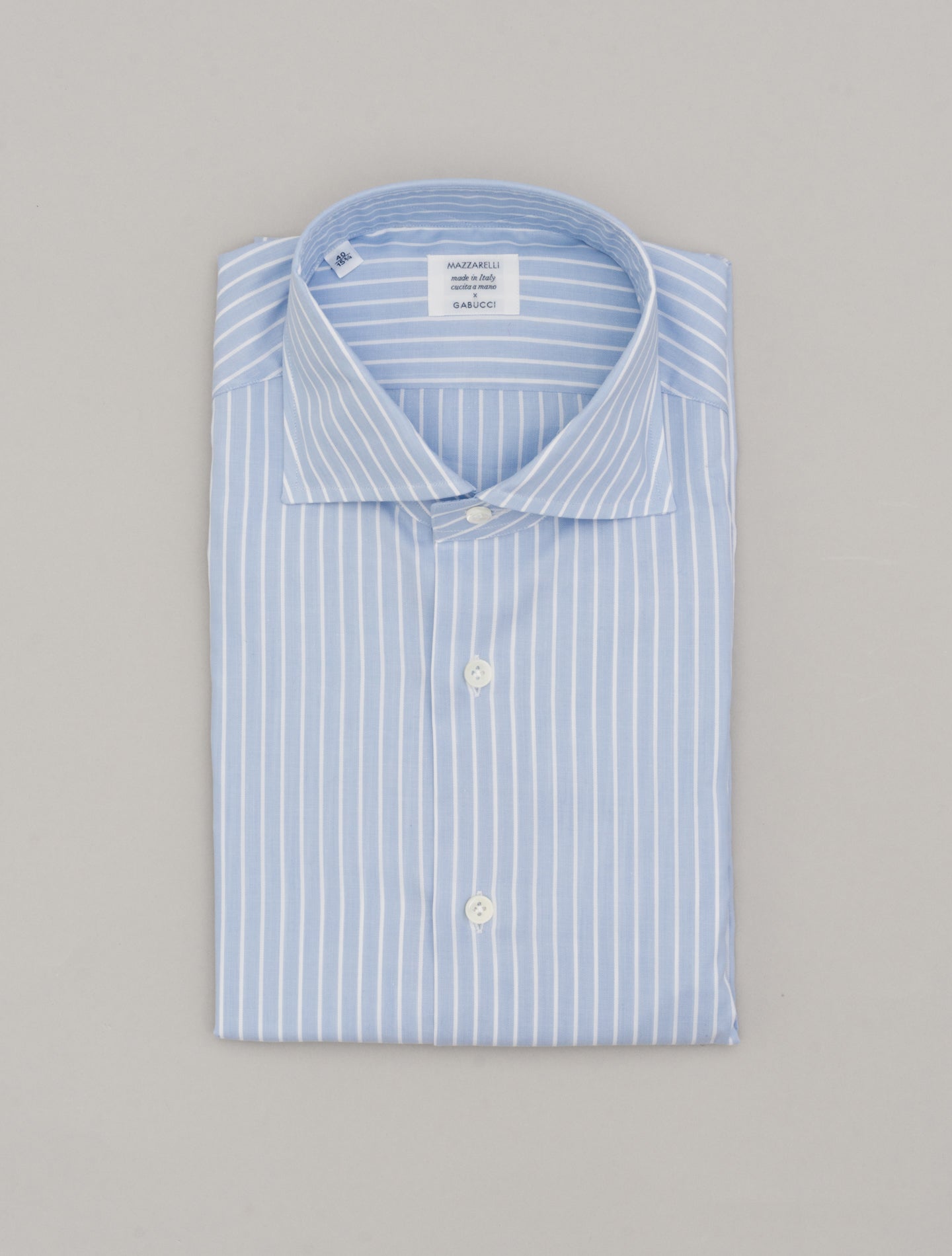 Cotton Reversed Striped Cut Away Shirt Light Blue Mazzarelli Shirts 38